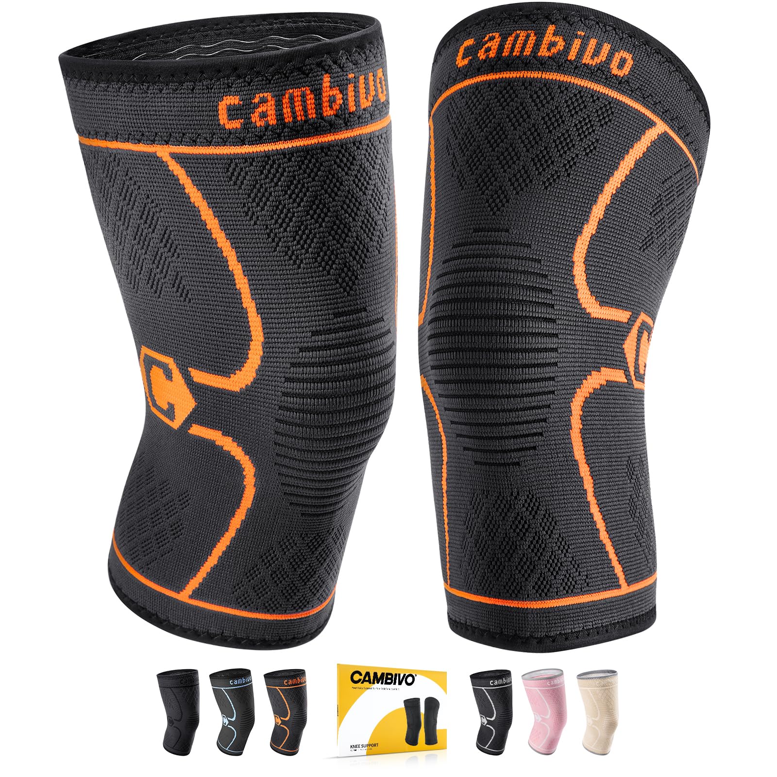 CAMBIVO 2Pcs Rodilleras Gym de Compresion, Rodilleras Menisco y Ligamento, Rodillera Transpirable y Antideslizante para Gym, Voleibol, Baloncesto, Correr, Bicicleta, Unisex — view 9