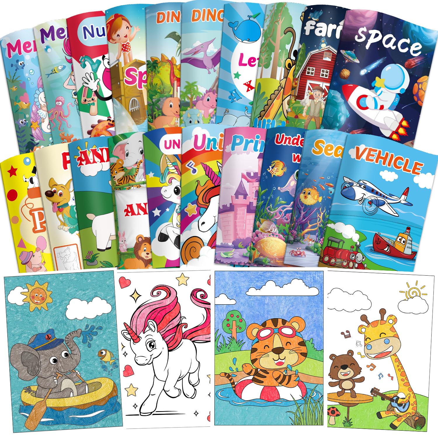 Kalysky 20 Pack Colouring Books for Children, Mini Kids Colouring Books for Party Bags Fillers, Colouring Book Set for Kids Ages 2-4 4-8, Themes of Animal,Mermaid,Dinosaur,Space,Underwater World