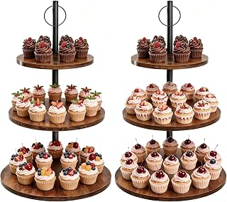 Wooden Cupcake Stand 2 Pack, Large Cupcake Tower Stand for 50 Cupcakes, 3 Tiered Wooden Serving Trays Stand, Soporte Para Cupcakes, Dessert Table Display