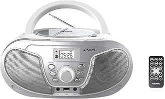– RCD-S70BT Portable Boombox CD Player with Remote Control, FM Radio, USB MP3 Playback, 3.5mm AUX Input, Headphone Jack, LED Display Wireless Music Streaming(Silver)