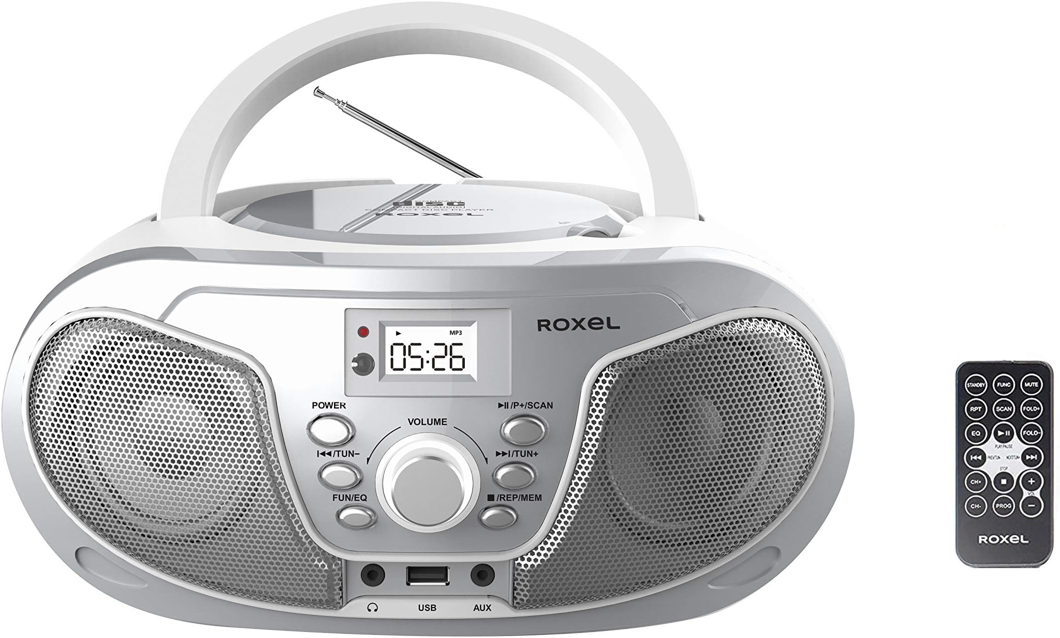 RCD-S70BT Portable Boombox CD Player with Remote Control, FM Radio, USB MP3 Playback, 3.5mm AUX Input, Headphone Jack, LED Display Wireless Music Streaming(Silver)