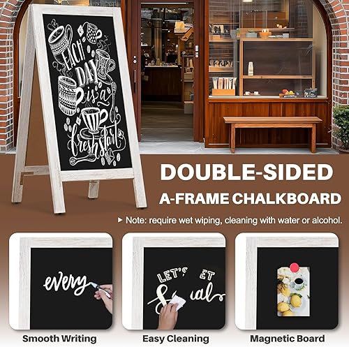 Miniatura 4 de 4 THOUGHT Pizarra magnética de doble cara con marco A de 40 x 20 pulgadas, madera de pino maciza, independiente para restaurantes, cafeterías, bodas