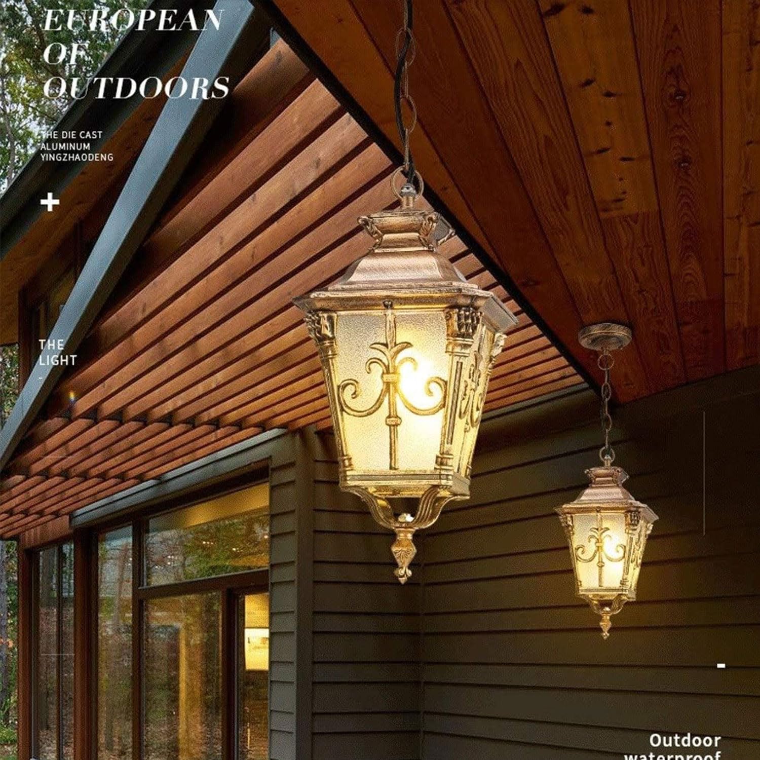 Lampade a sospensione for esterni impermeabili IP55 Lampadario a lanterna vintage for in alluminio Lampada da giardino rurale europea regolabile(18 * 37CM)