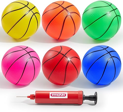 SYNCFUN 6 mini pelotas de baloncesto, bolas pequeñas coloridas de 5 pulgadas para aro de baloncesto, pelota de goma inflable, juguetes deportivos,
