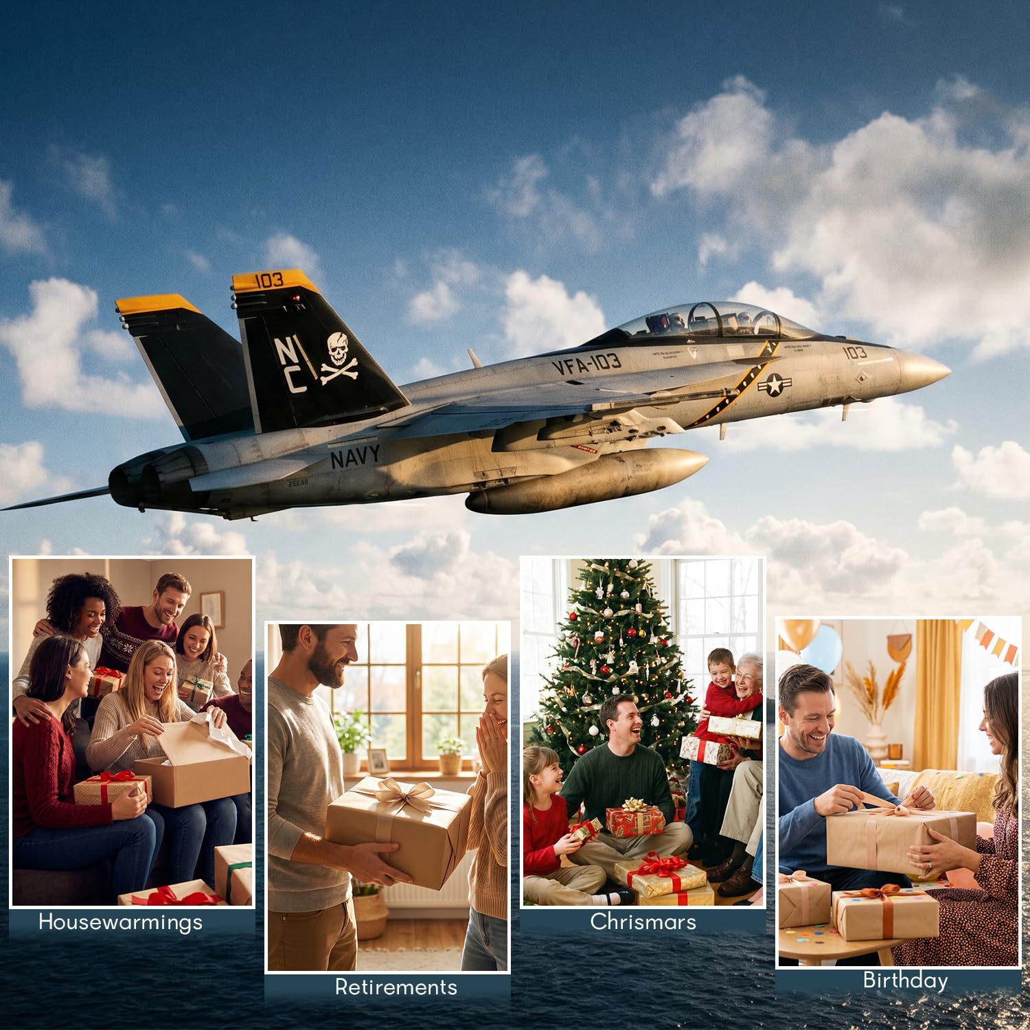 NUOTIE Modelo de Avión de Combate Preconstruido de Metal Fundido a Escala 1/100 F/A-18 Super Hornet, Réplica de la Librea Jolly Roger de 1943-2018 Militar para Colección o Regalo