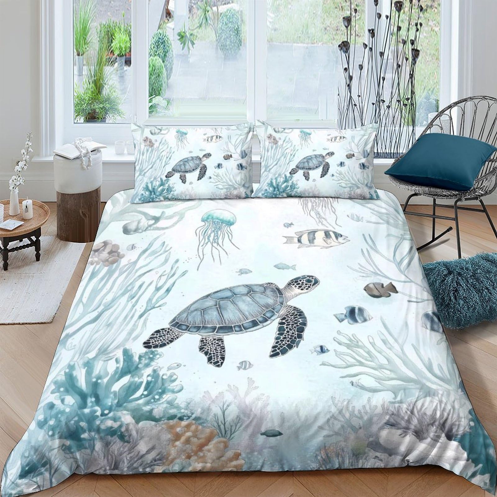 Ctjqhvkz Style-8 3D Printed Sea Turtle Fitted Sheet Microfiber Soft Tropical Ocean Mattress Cover For Bedroom Guest Room Decor Single（135X200cm）
