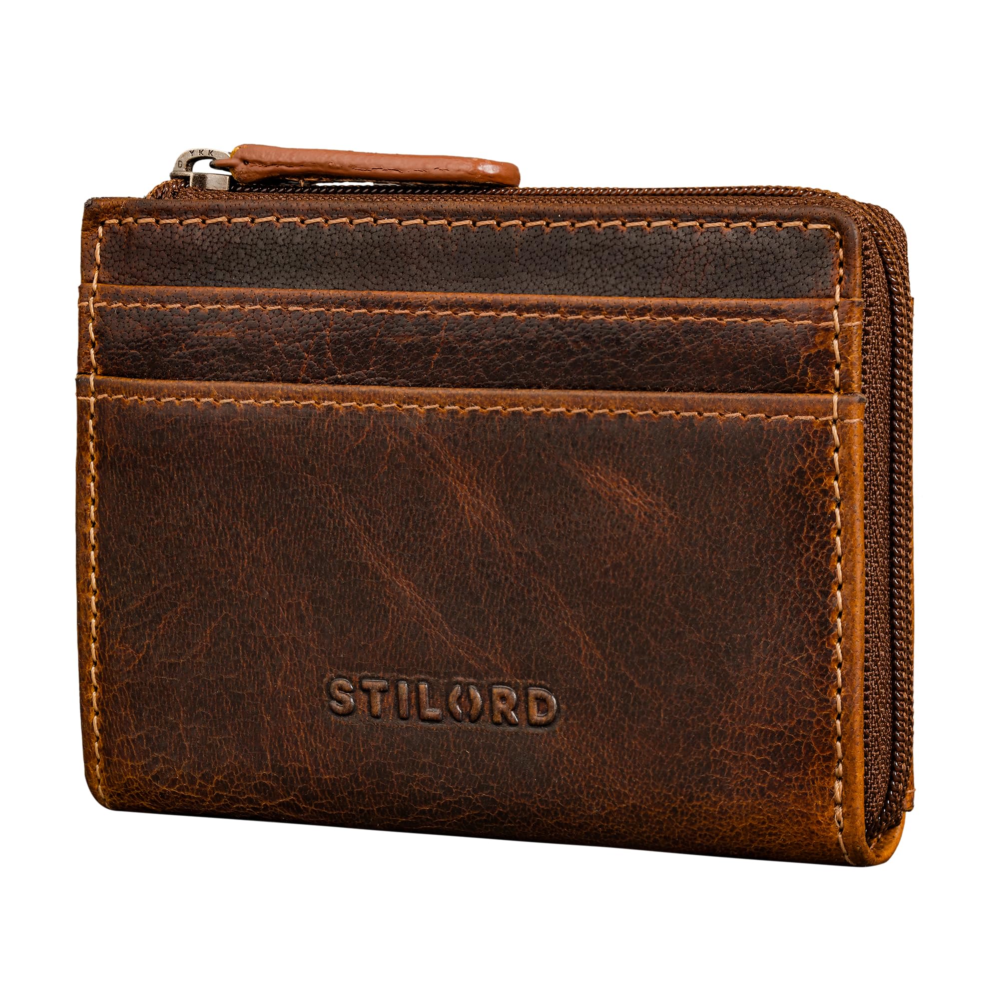 STILORD "Cardino Tarjetero Hombre Piel Auténtica Tamaño Compacto - Monedero Mujer Billetera Pequeña Card Holder Wallet - Cartera Cuero Delgada Cartera con Monedero RFID Color:luino - marrón
