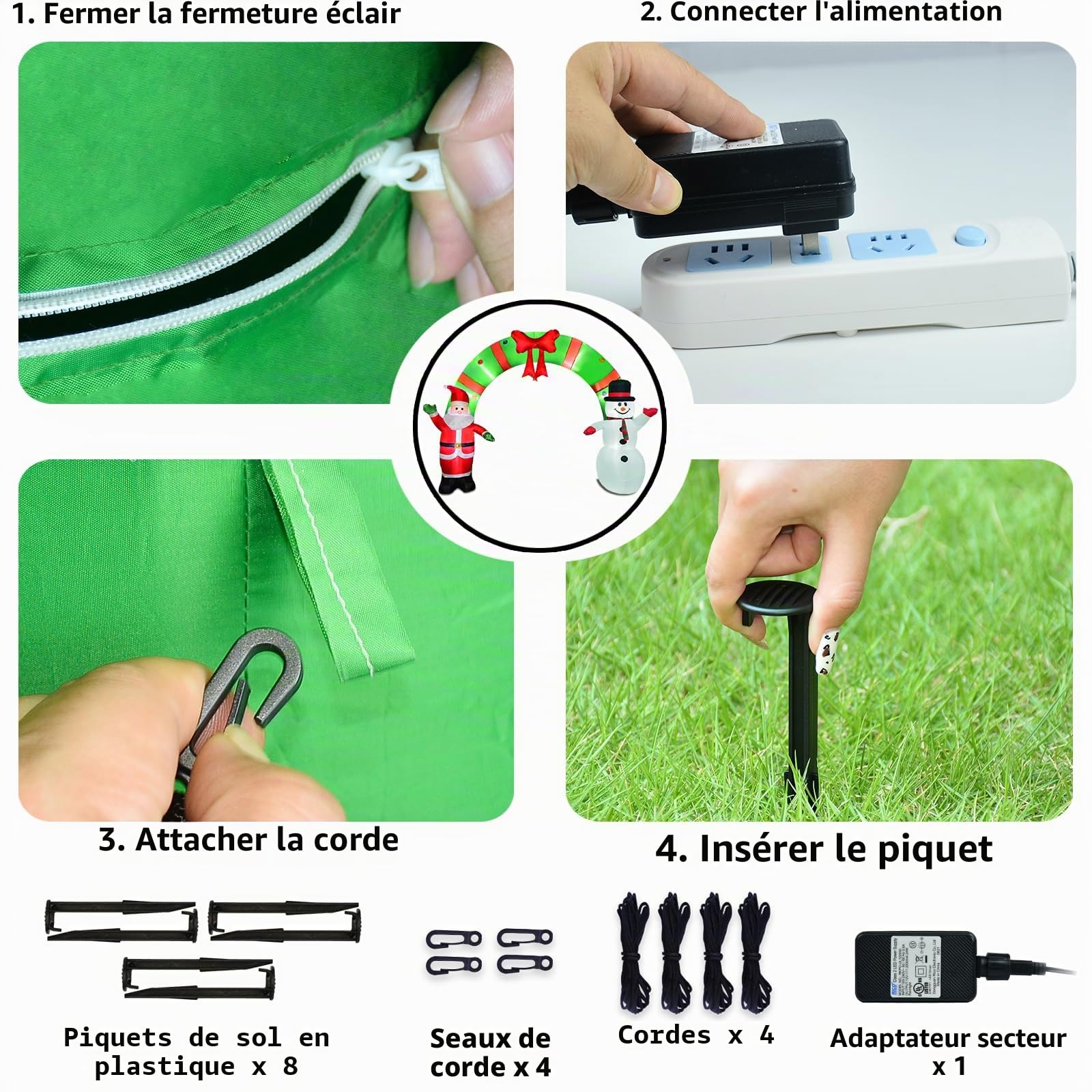 ZXSWONLY Archway gonflable de Noël de 12 pieds - Père Noël et bonhomme de neige - Décoration intérieure et extérieure avec lumières LED intégrées