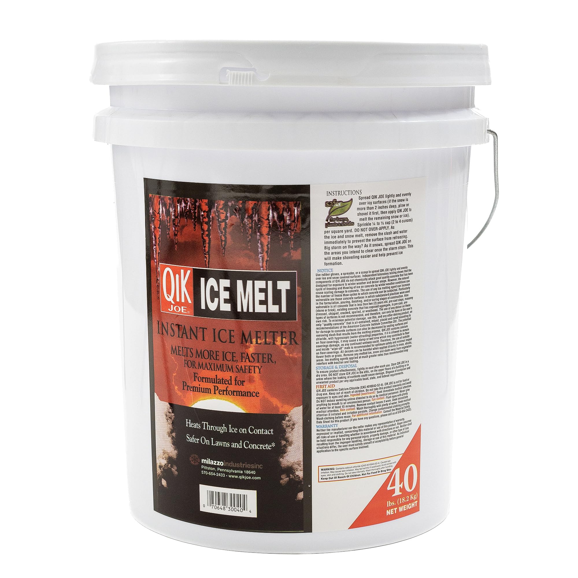 Calcium Chloride Ice Melt - 40lbs Pail - Instant Snow and Ice Melt for Sidewalks, Driveways, Steps, and Parking Lots - Deicer for Concrete, Asphalt, and Other Surfaces