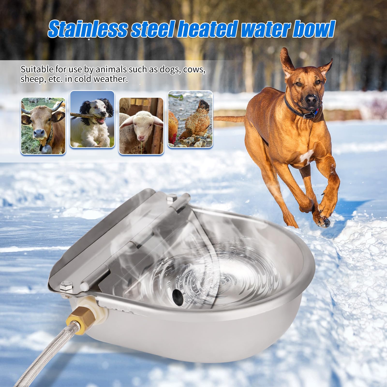 Cuenco de agua con calefacción para perros, gatos al aire libre, raza grande, dispensador automático de agua para perros, llenado automático, cuenco de agua calentado para mascotas, bebedero exterior