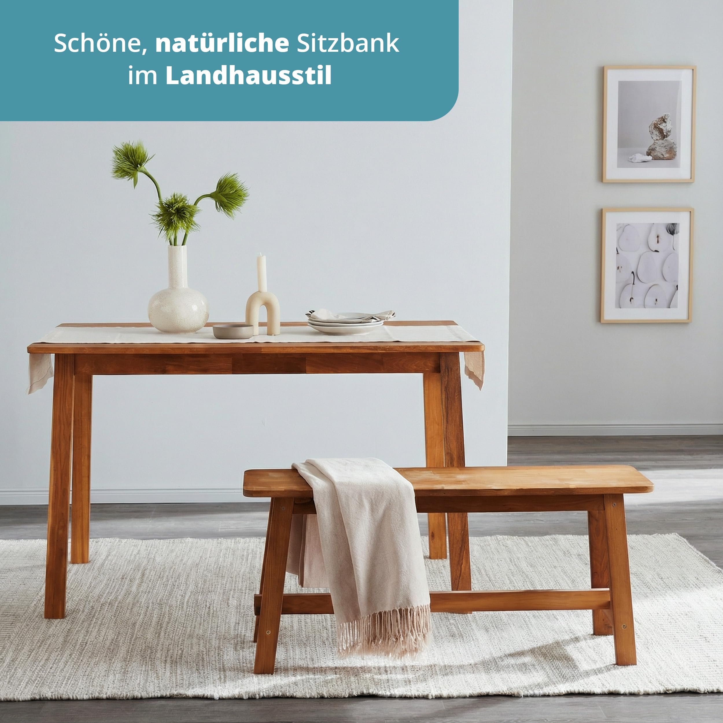 KHG Holzbank Sitzbank Flur Garderobenbank Schuhbank 100x45x29 cm - Eiche Holz Massiv bis 200 kg belastbar - Bettbank Landhausstil geölt
