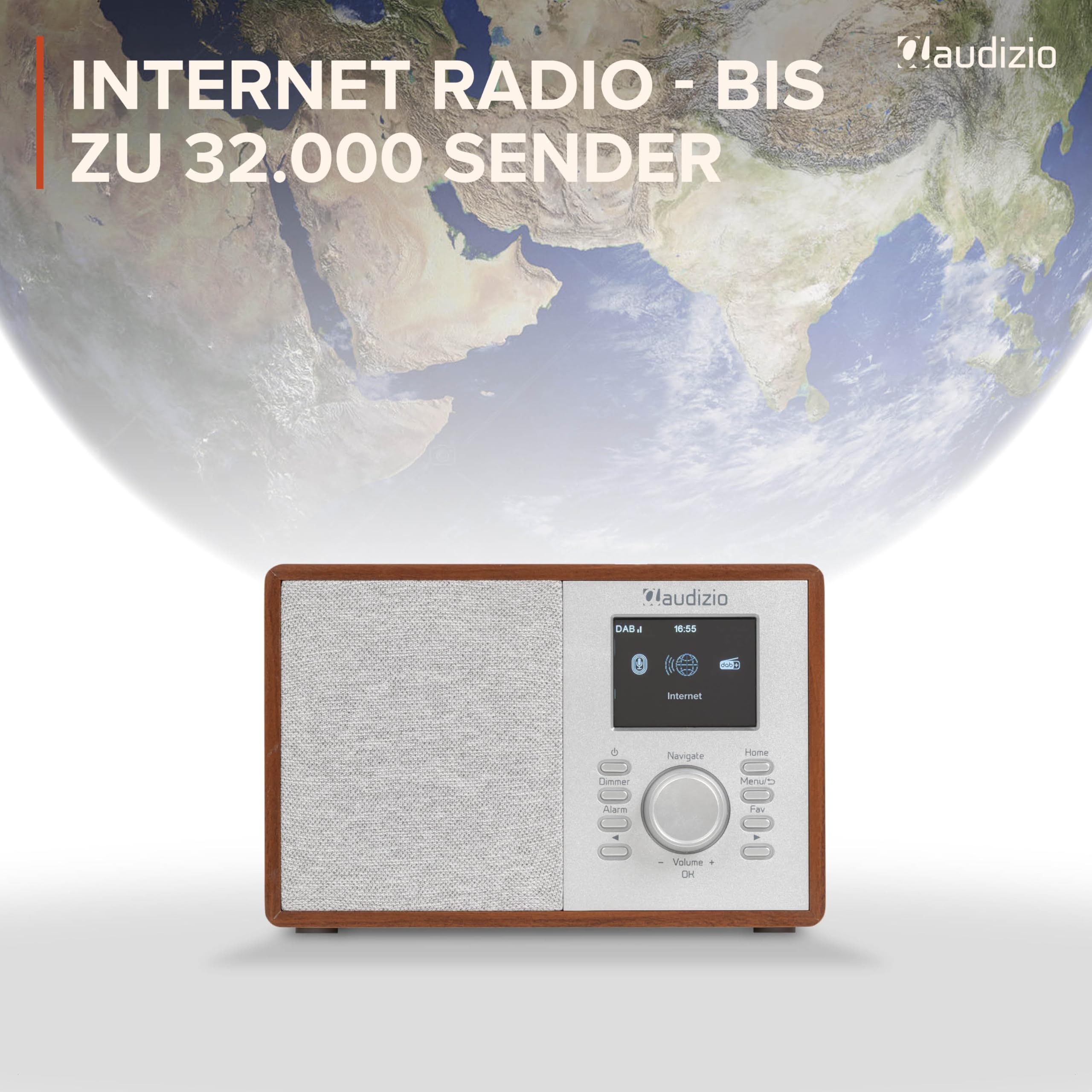 Audizio Cosa WLAN Internetradio klein - DAB+ Digitalradio mit Bluetooth - Kompaktes Küchenradio, Radiowecker, Farbdisplay & Kopfhöreranschluss - Braun
