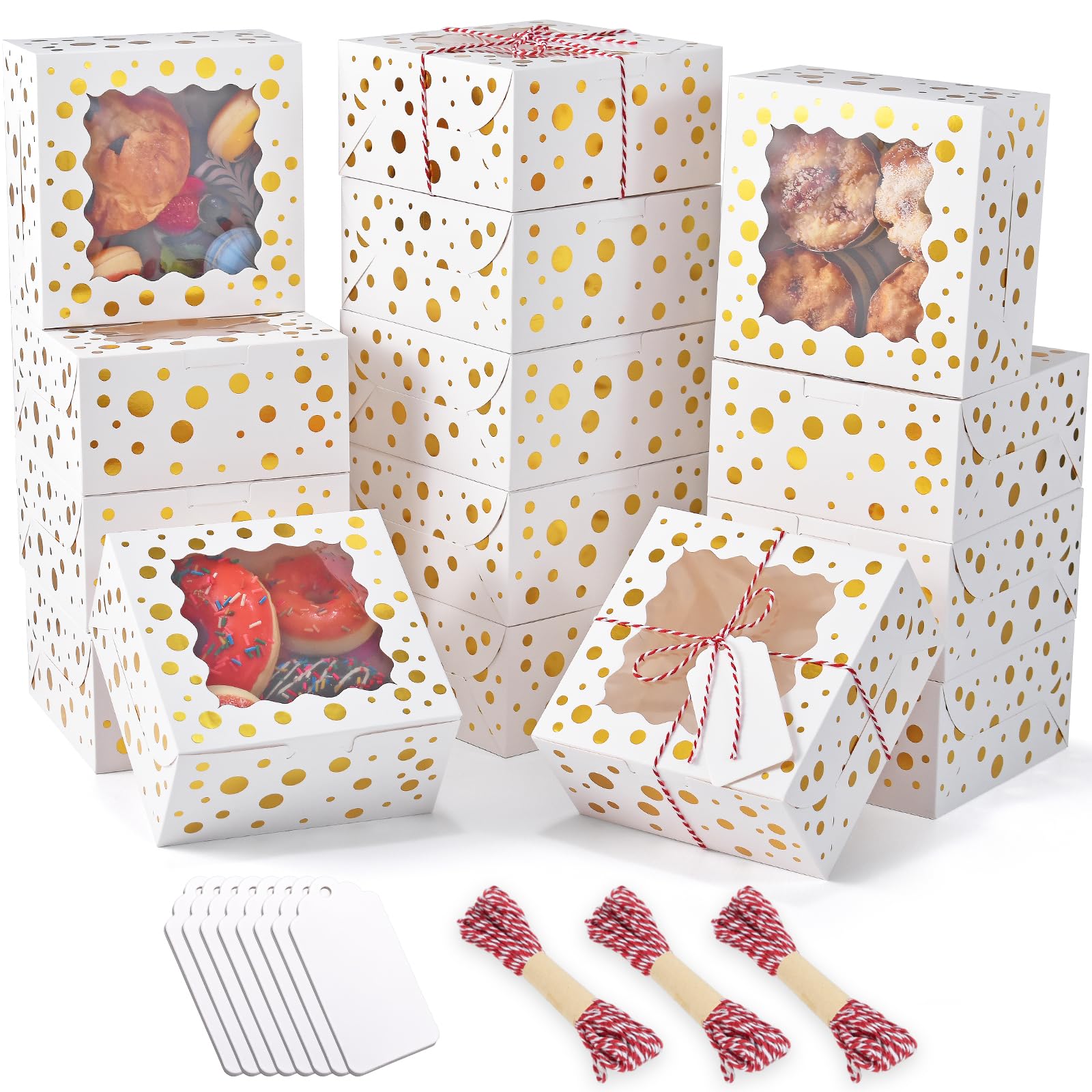 32Pcs 6x6x3 in Christmas Cookie Boxes with Window, White Bakery Boxes for Cookie, Treat Boxes Pastry Boxes for Gift Giving, Chocolate Covered Strawberries, Dessert, Donut, Cupcakes Muffins