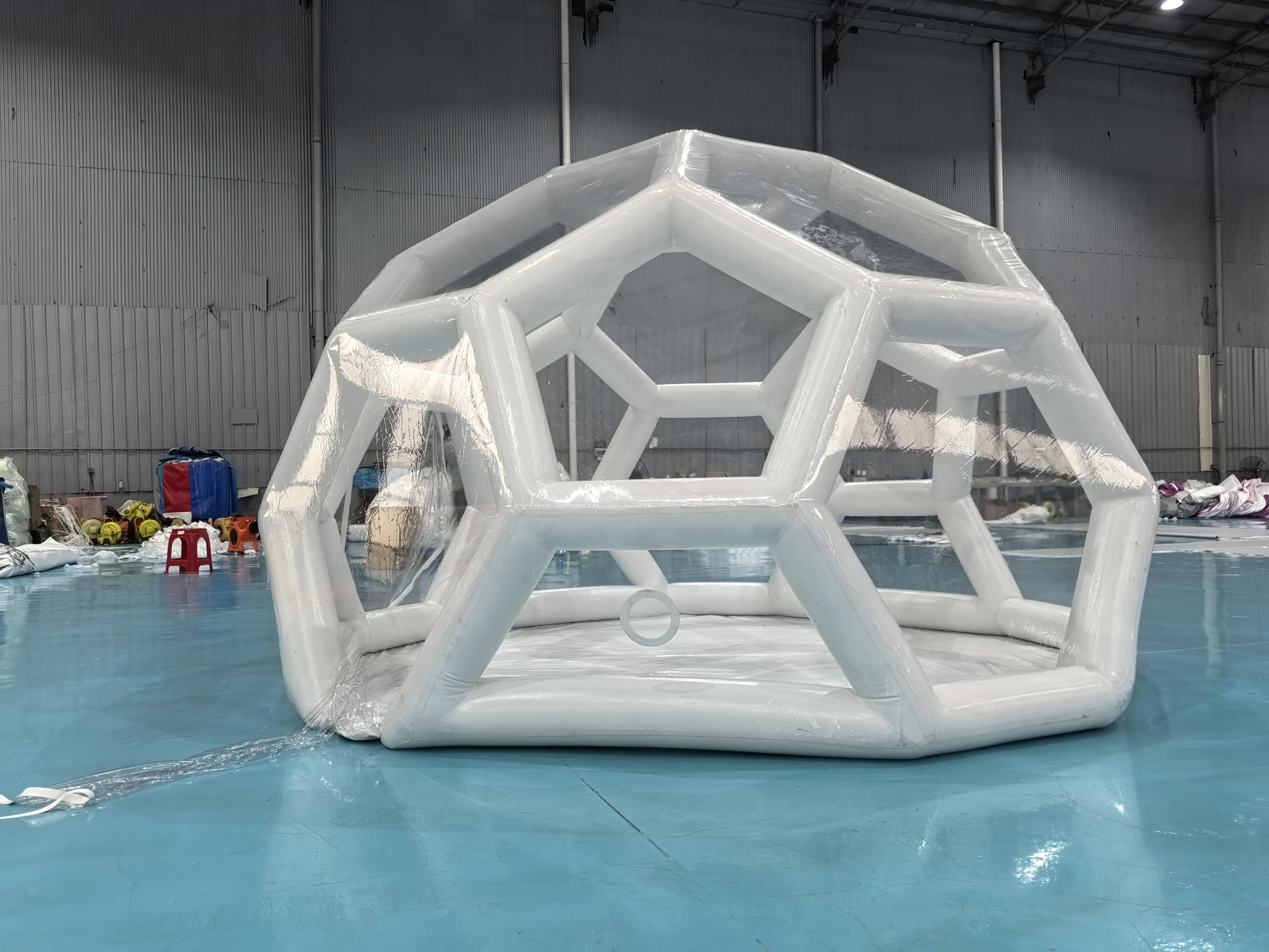 Nadmuchiwany namiot do piłki nożnej, z bąbelkami, przezroczysty, na piknik, 4 m, z dmuchawą 1500 W i pompką 800 W, 4 m