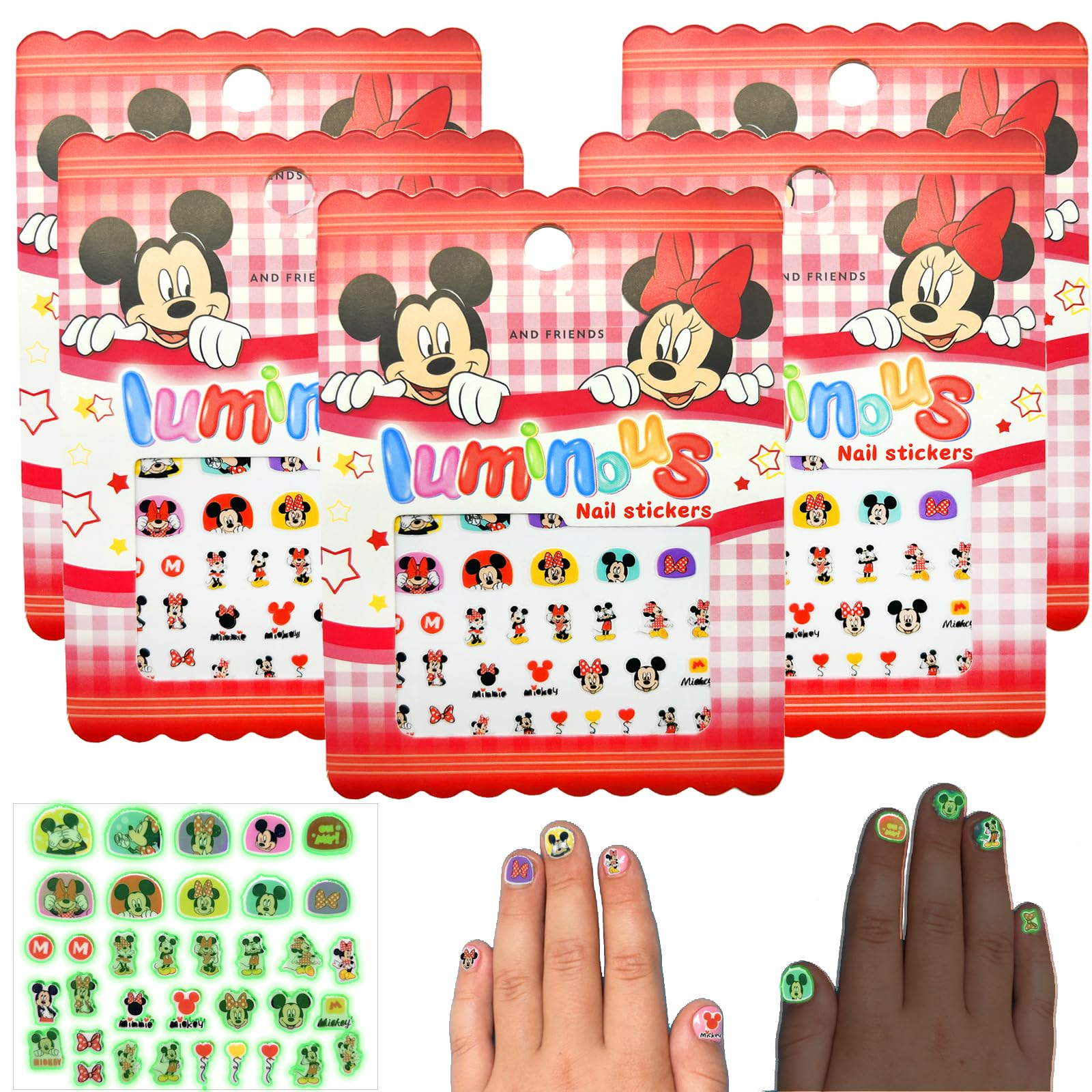 Pegatinas Uñas Micky Mouse, 5PCS Pegatinas Uñas Adhesivas Minni Mouse, Nail Stickers Kawaii, Nail Art Stickers, DIY Pegatinas Decoración Uñas, Minni Dibujos Animados Uñas Calcomanías para Niños