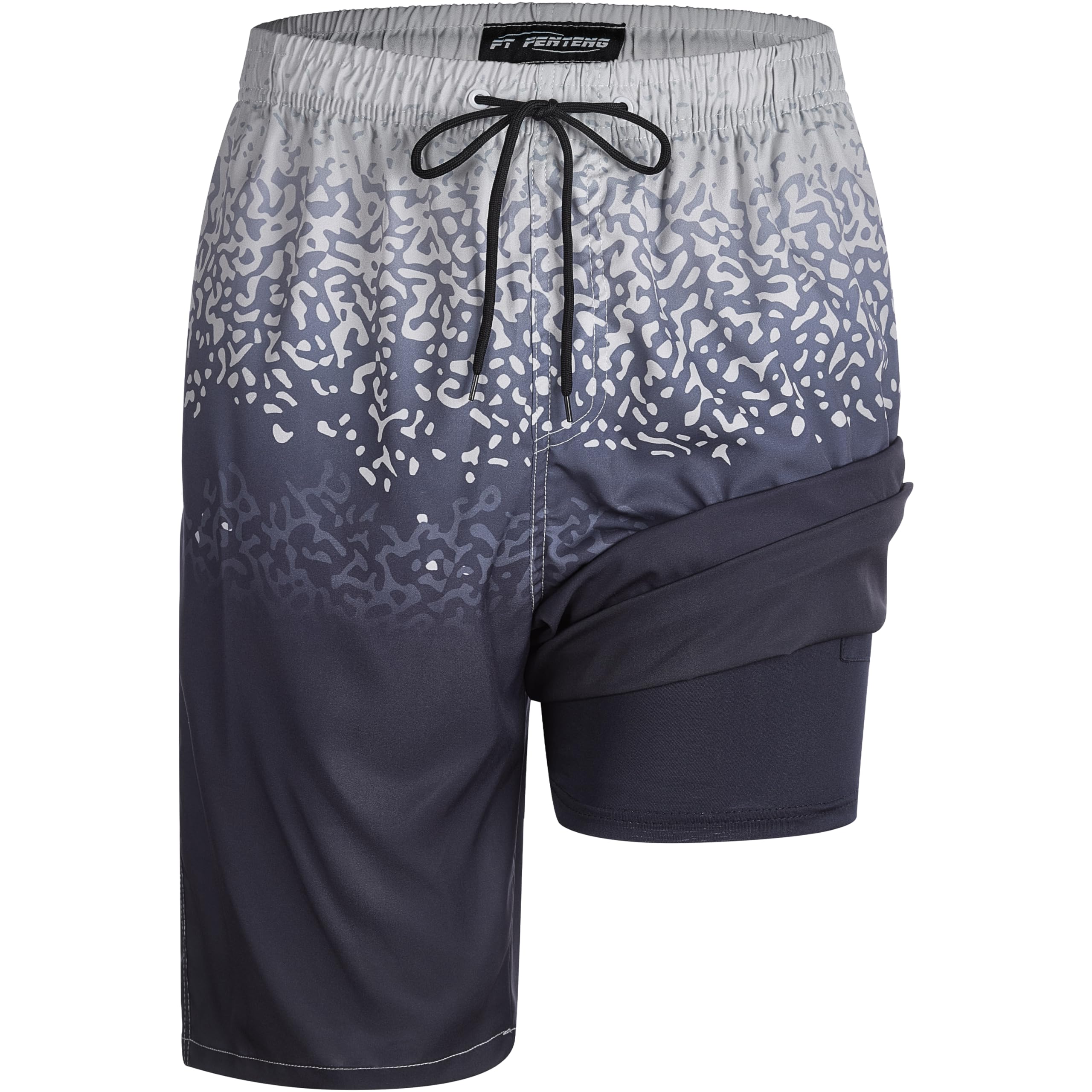 FT FENTENG Mens Swim Trunks with Compression Liner 9" Big and Tall Board Shorts 2 in 1 Quick Dry Long Swimwear Bathing Suits