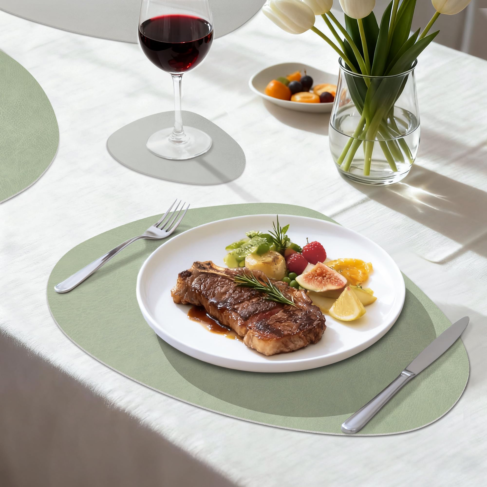 Image secondaire de Set de Table Lavable KitchenBoss - 6 Sets Antidérapants Vert et Gris