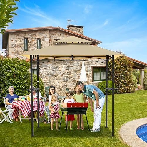Vista 20 de AECOJOY Toldo de 8 x 5 pies, toldo para parrilla al aire libre, toldo para parrilla al aire libre, refugio de 2 niveles para patio, patio trasero