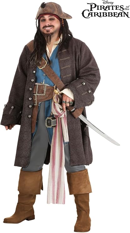 Plus Size Captain Jack Sparrow Costume, Authentic Pirates of the Caribbean Jack Sparrow Costume for Men