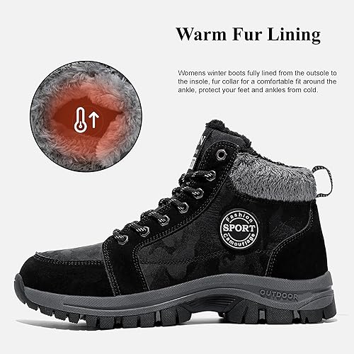 Miniatura 2 de Qiucdzi Botas de nieve de invierno para hombre, con forro de piel cálida, antideslizantes, para exteriores, zapatos de trekking antideslizantes