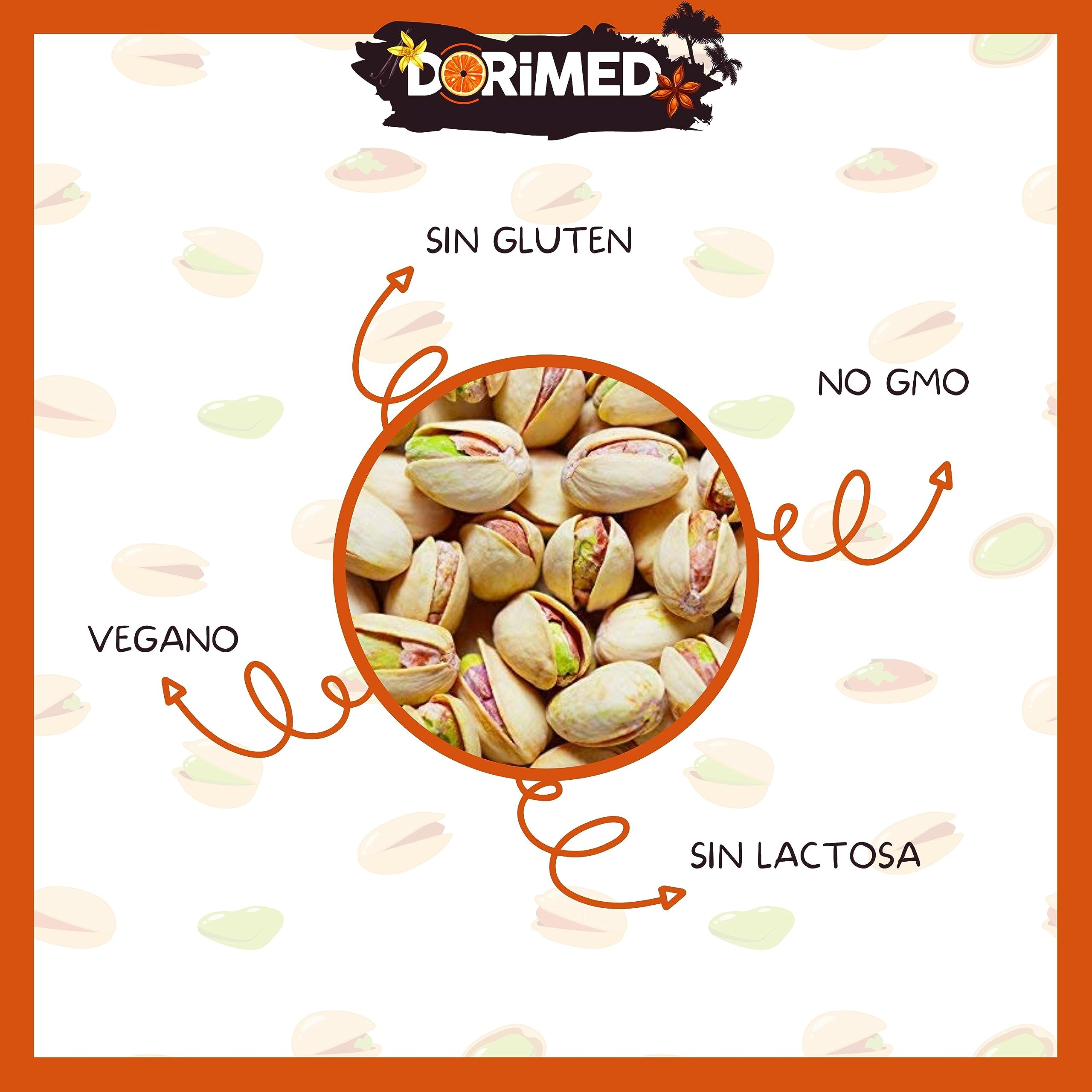 Pistachos Secos y Enteros | 1 Kg de Nueces de Pistacho con Cáscara | Frutos Secos Asados y Salados | Libre de Transgénicos (GMO free) | Veganos y Vegetarianos | No Tostados | Dorimed