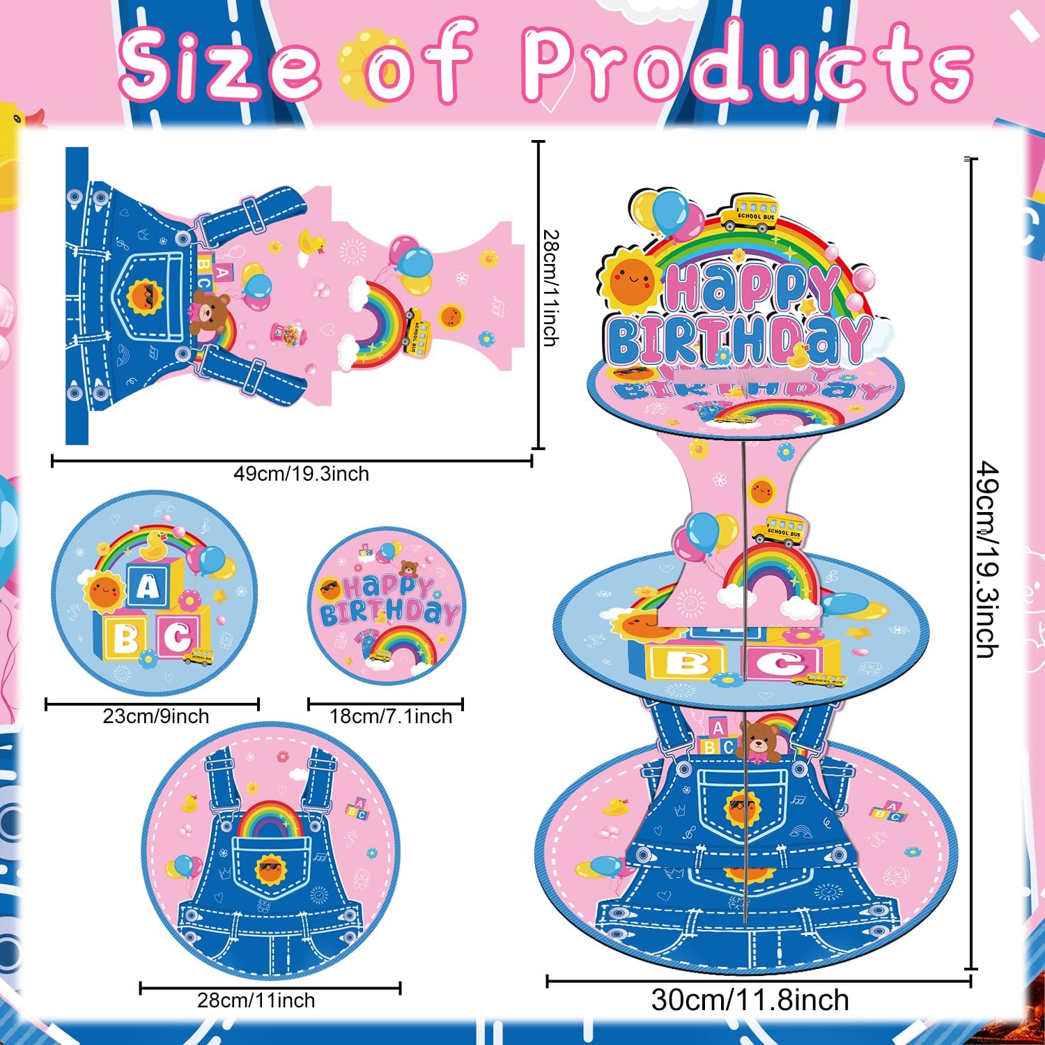 Rachell Teacher Birthday Party Decorations - 3 Tier Cartoon English Teachers Cupcake Stand Rachel Girls Rainbow ABC Dessert Tower Party Decor for Cartoon Teacher Fans Birthday Baby Shower Classroom