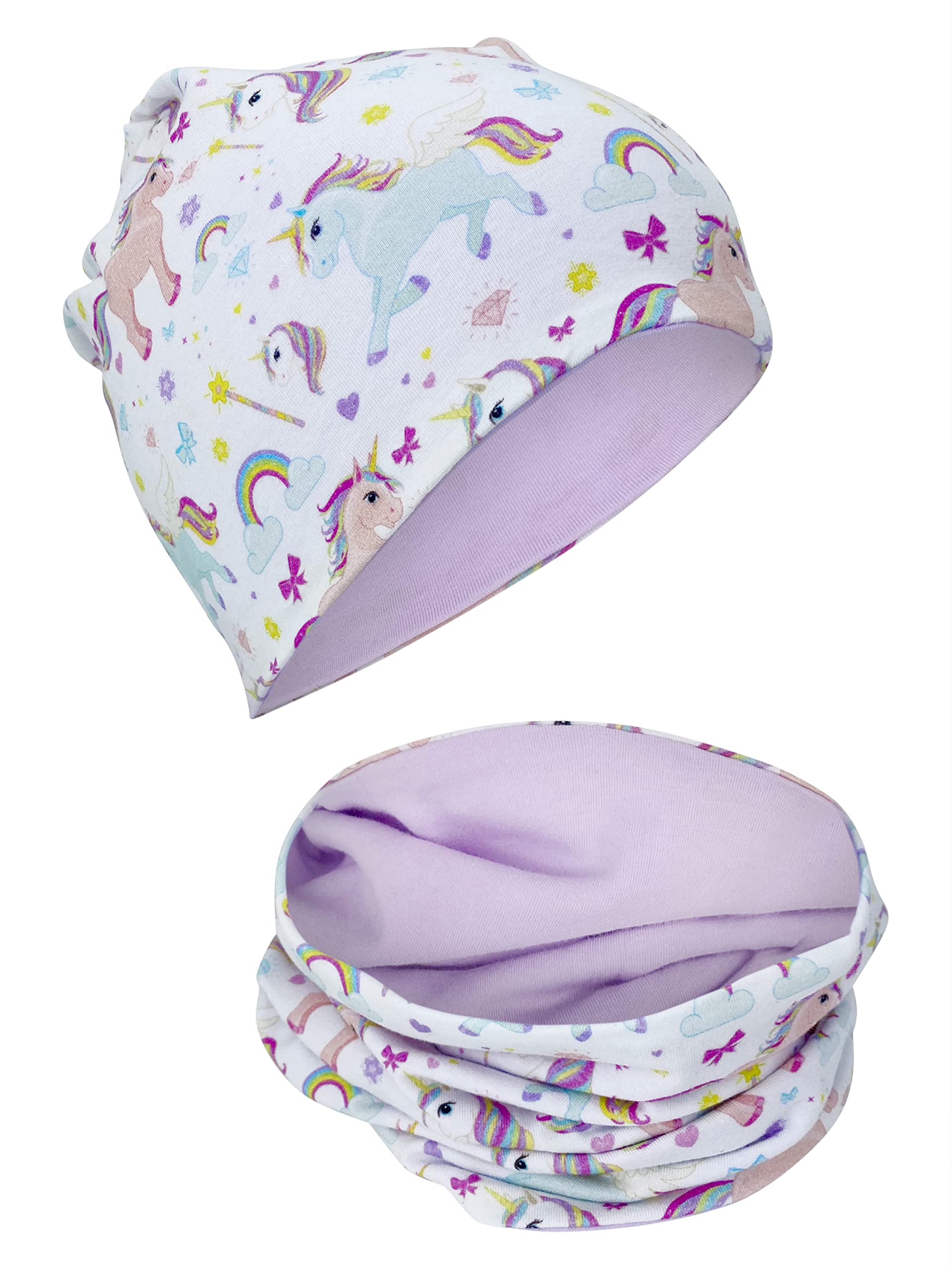 HECKBO Gorro para niños + Gorro con Cuello Redondo - Diferentes Motivos - con Forro Polar o Reversible - a Partir de 2 años - 95% Algodón - Tejido elástico Suave y práctico - Primavera Otoño Invierno