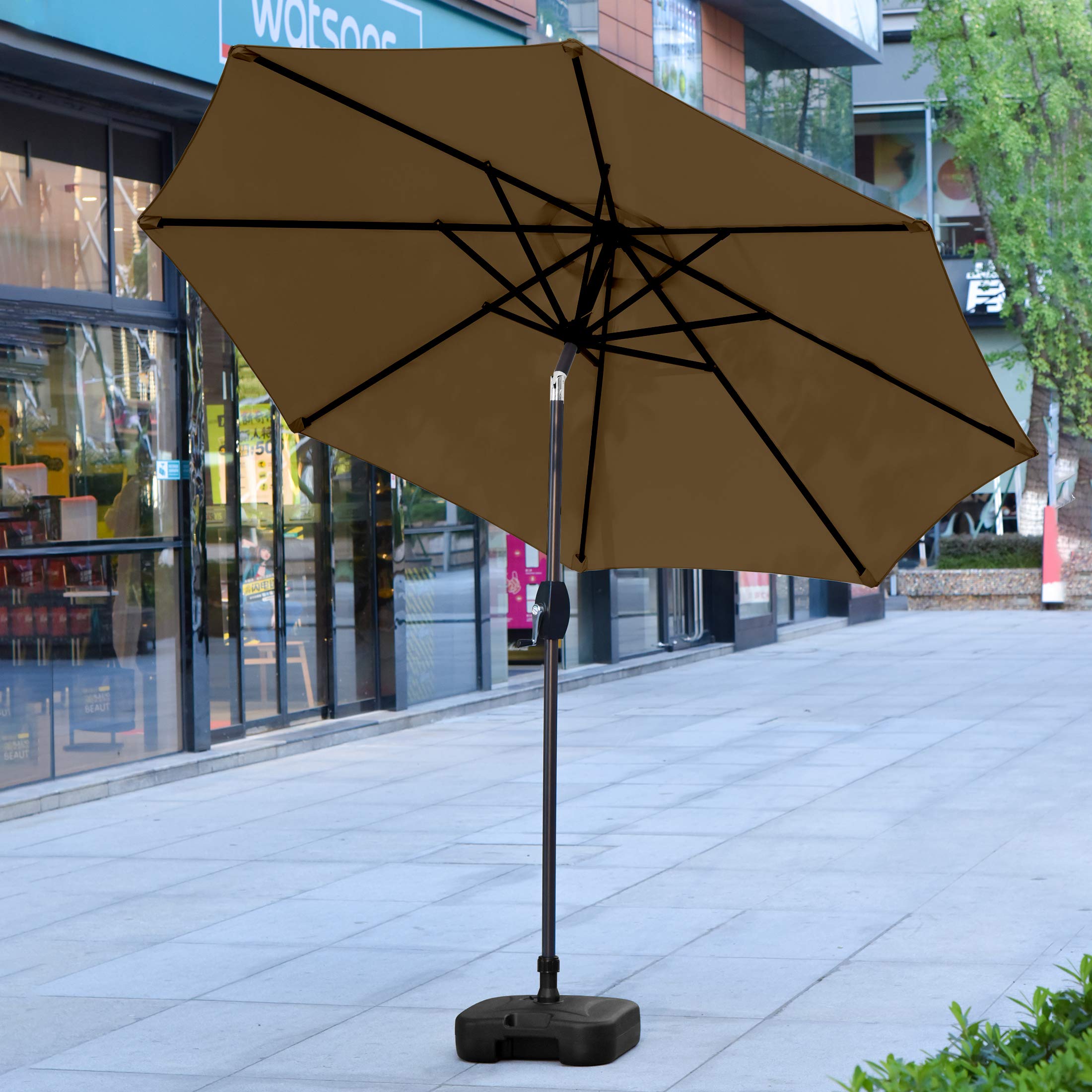 WestinTrends Paolo 9 Ft Outdoor Patio Umbrella, Patio Shade Market Table Umbrella with Push Button Tilt and Easy Open Crank, Coffee