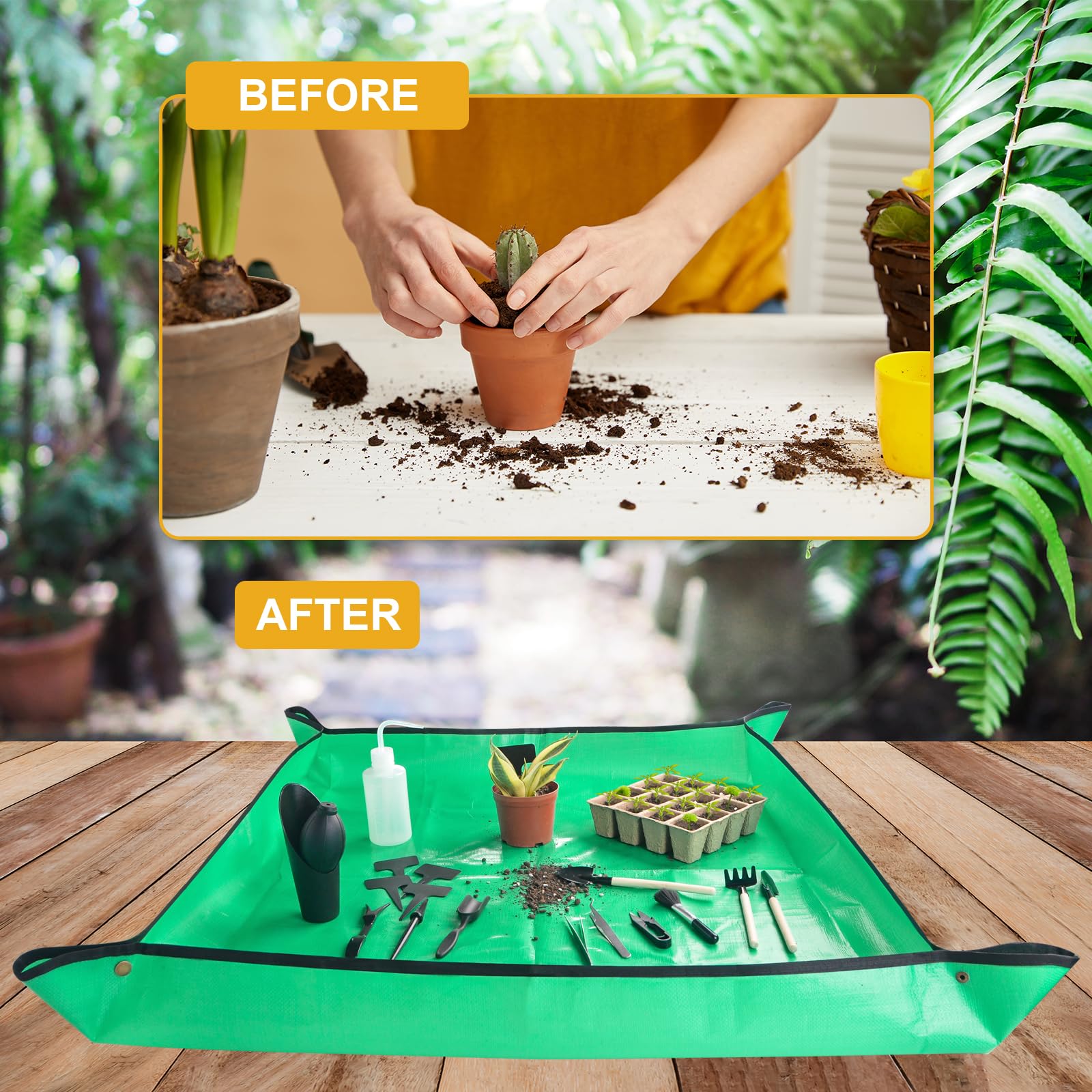 succulentlovers Juego de 26 herramientas para suculentas, el kit de herramientas de jardinería interior incluye alfombrilla de trasplante de plantas de 39 pulgadas y 19 mini herramientas de mano para