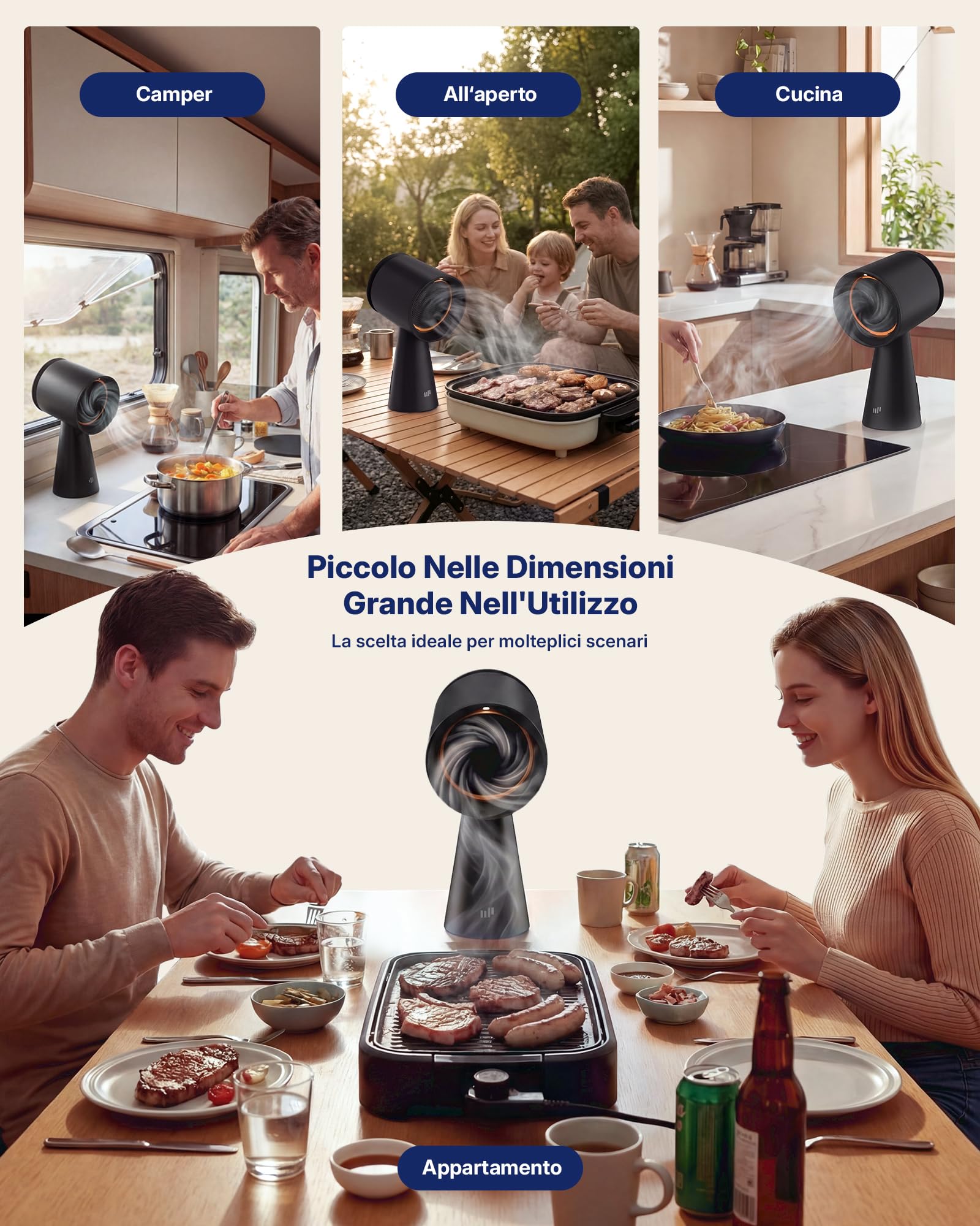 Upstreman Cappa Aspirante Portatile da Tavolo, 3 Velocità con Grande Contenitore Olio, Filtro Alluminio e Carbone Rimovibile, Ventola da Cucina per Barbecue Indoor, Hot Pot, Nero