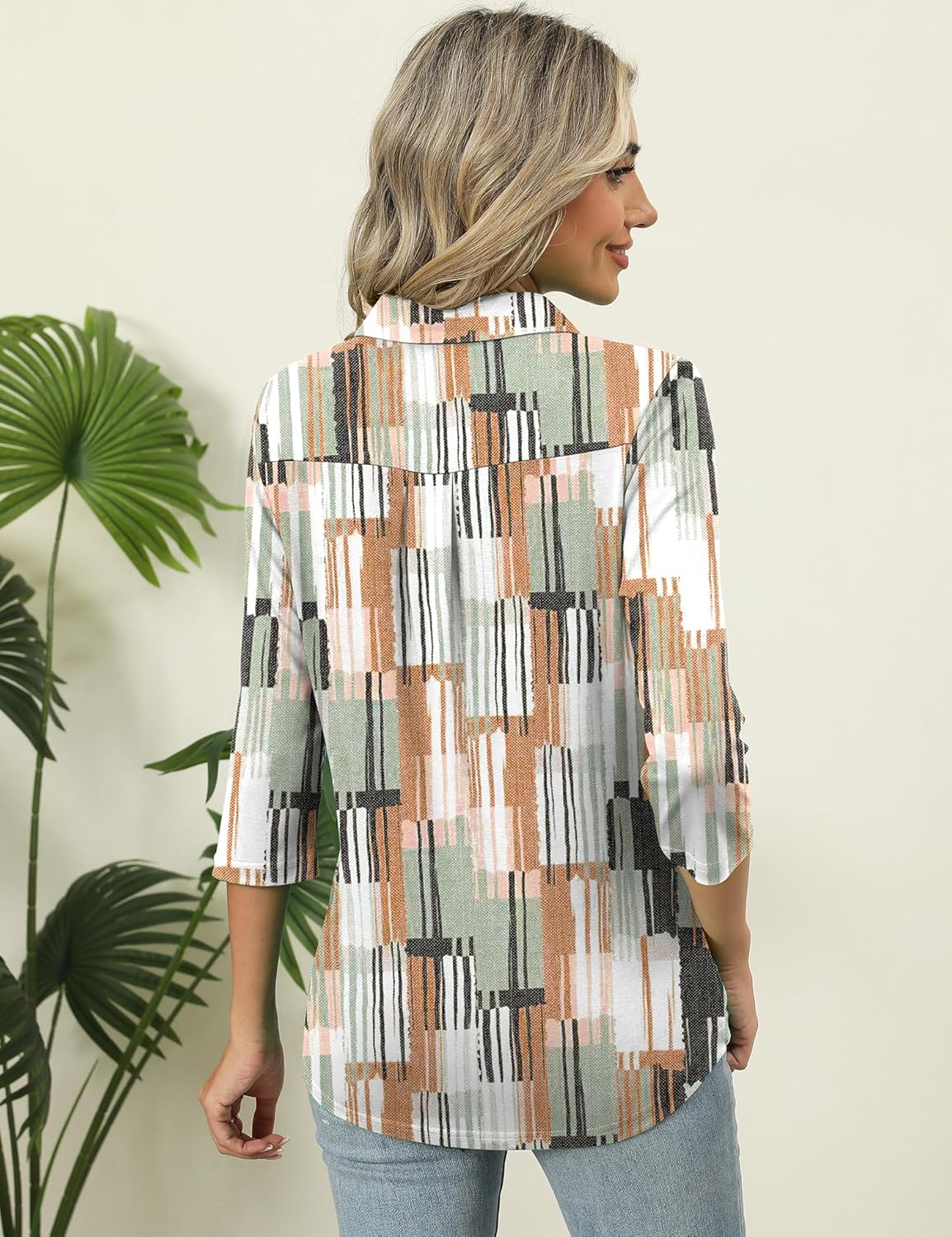 ZHENWEI Women's 3/4 Length Sleeve V-Neck Collared Tops Summer Business Casual Work Polo Shirts 2025 - Image 6