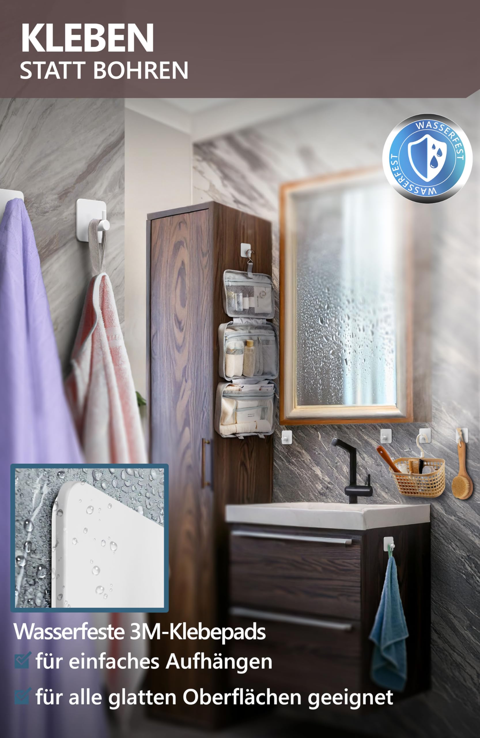 4smile Portasciugamani Adesivi Per Bagno - Set Da 4 Ganci In Acciaio Inox Nero | Extra Forti E Impermeabili | Fino A 10 Kg Di Portata | Senza Foratura