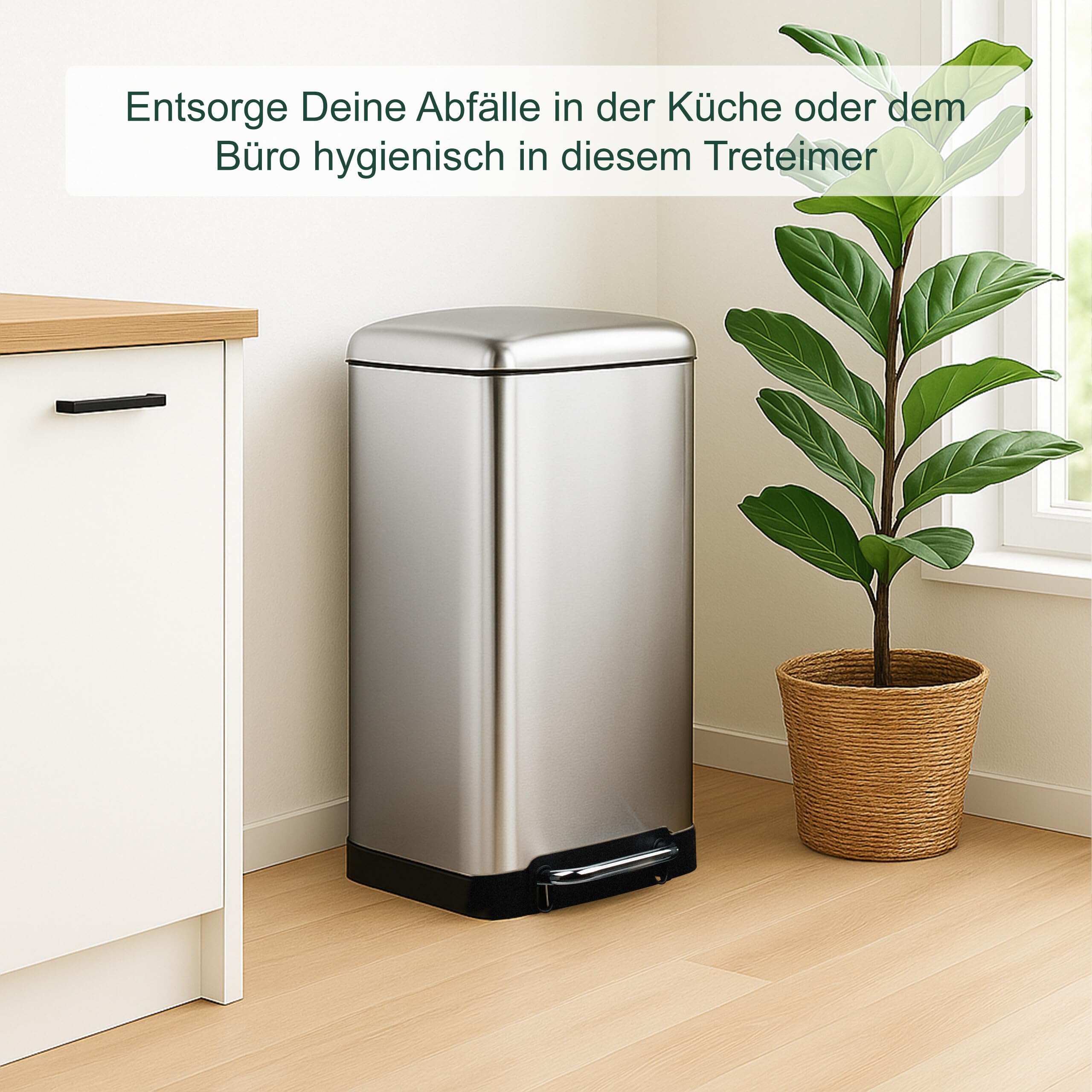 Relaxdays Mülleimer Küche, 30 L, Fingerabdruckschutz, entnehmbarer Inneneimer, Müllbeutel, Edelstahl Treteimer, silber