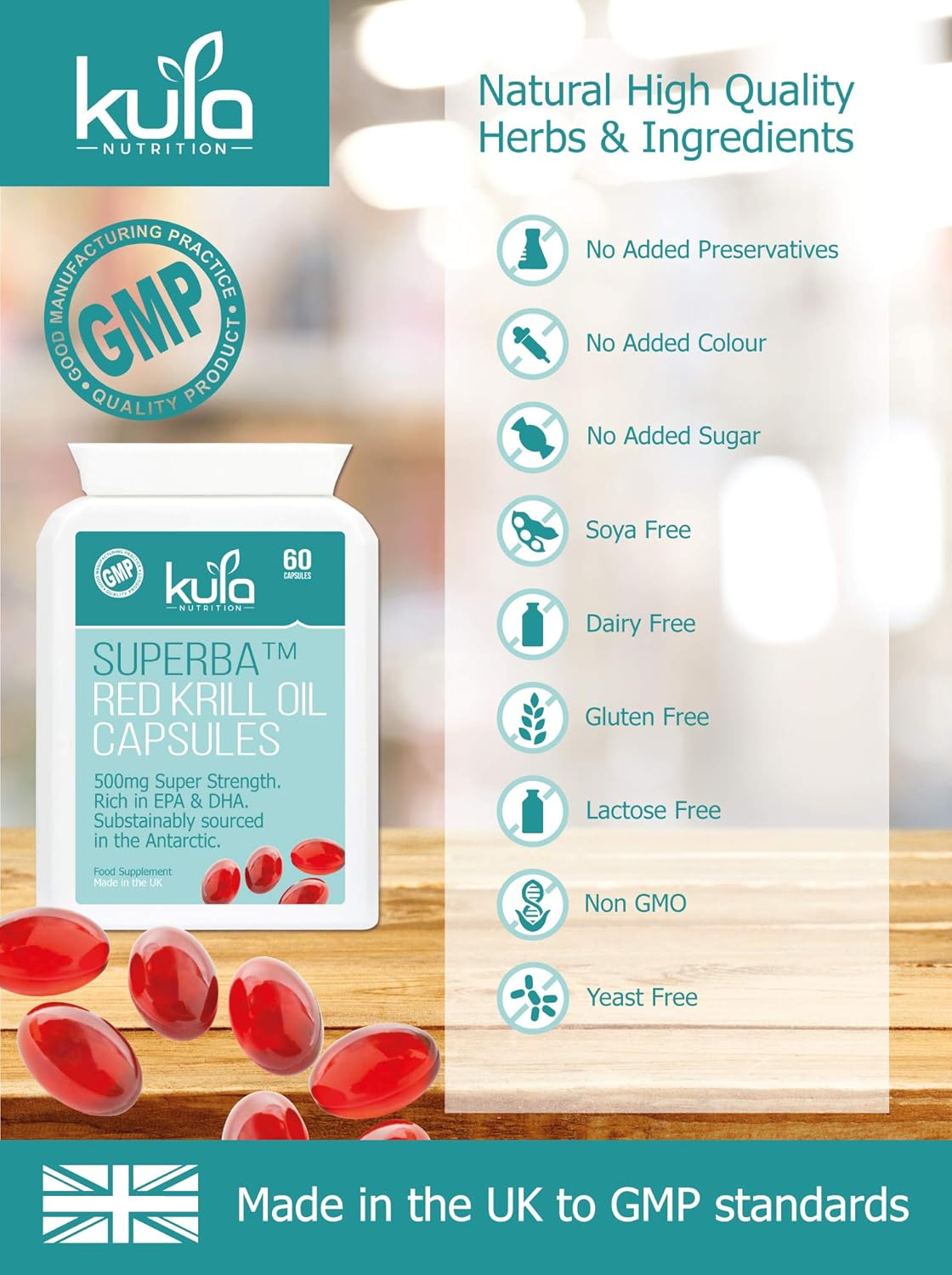 Max Strength Red Krill Oil Capsules 1000mg per Serving 60x 500mg Softgels (1 Month Supply
