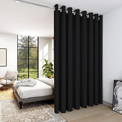 Deconovo Cortinas divisoras de habitación extra grandes para oficina (15 pies de ancho x 9 pies de alto, 1 panel, color negro) cortinas opacas para