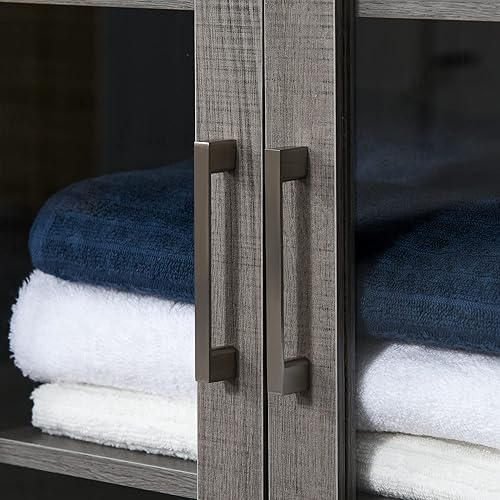 Miniatura 8 de kleankin Armario de almacenamiento alto para baño con estante de 3 niveles armario de puerta de cristal torre de lino independiente con estantes