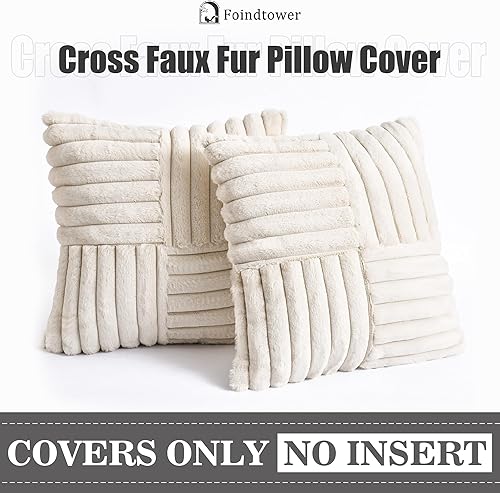 Miniatura 6 de Foindtower Paquete de 2 fundas de almohada decorativas de felpa de piel sintética de lujo, suaves y esponjosas, acogedoras fundas de almohada a