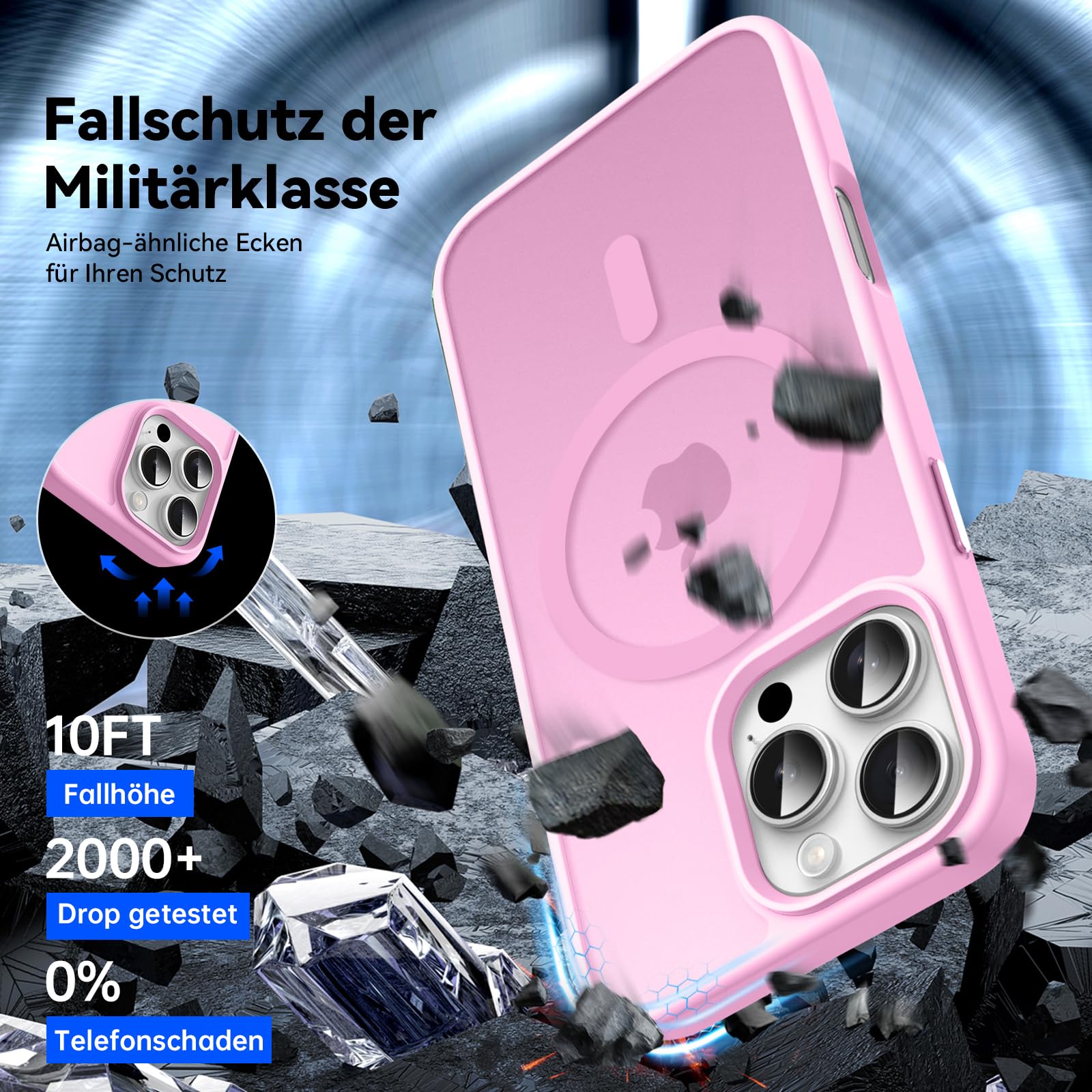 Natiiozie Magnetica Cover Compatibile con iPhone 16 Pro Compatibile con MagSafe Custodia Traslucida Opaca Posteriore,Anti-impronta Resistente ai Graffi Protettiva Case Rosa