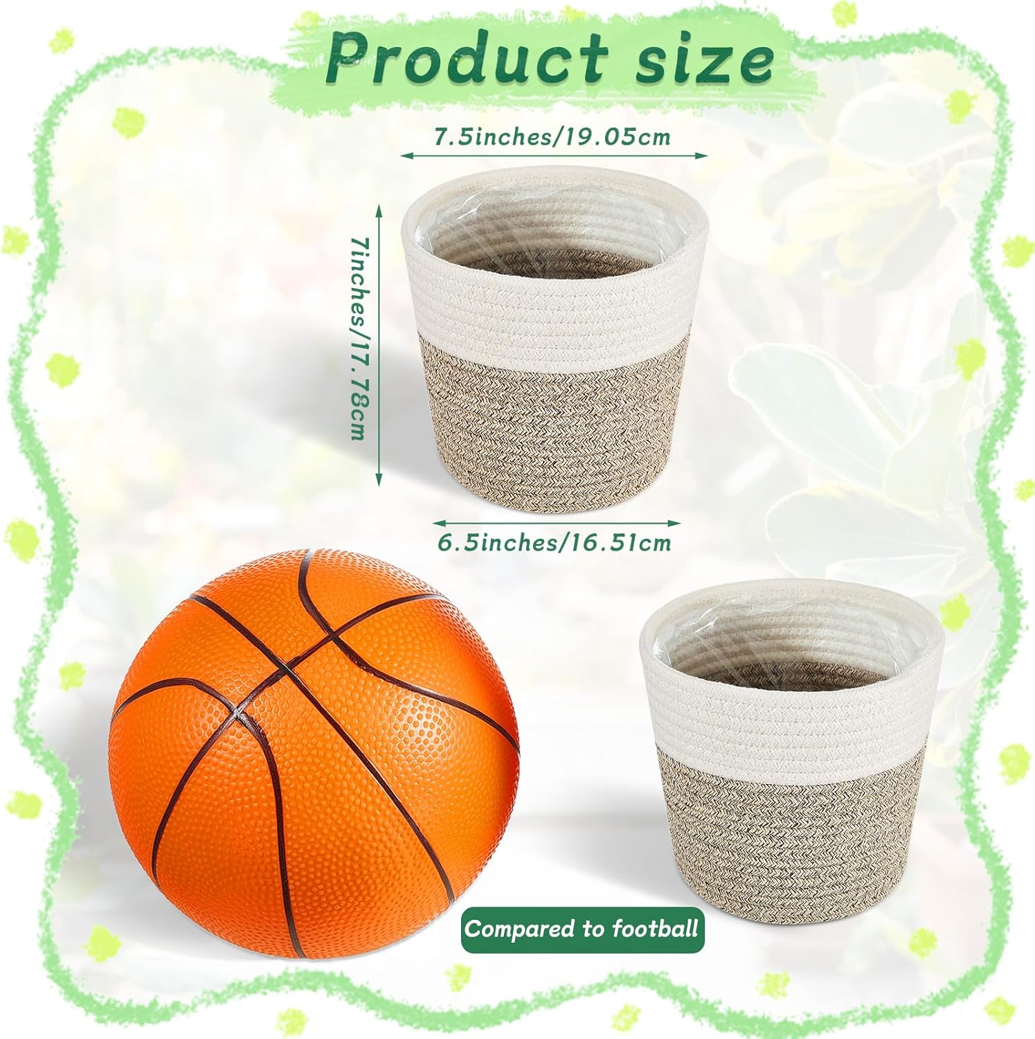 FoldTier 3 Pcs Cotton Rope Plant Basket with Plastic Liner Rustic Plant Basket Planters Modern Woven Decorative Pots for Home Flower Indoor Storage Decor, 7.5 x 6.5 Inches(White, Beige)