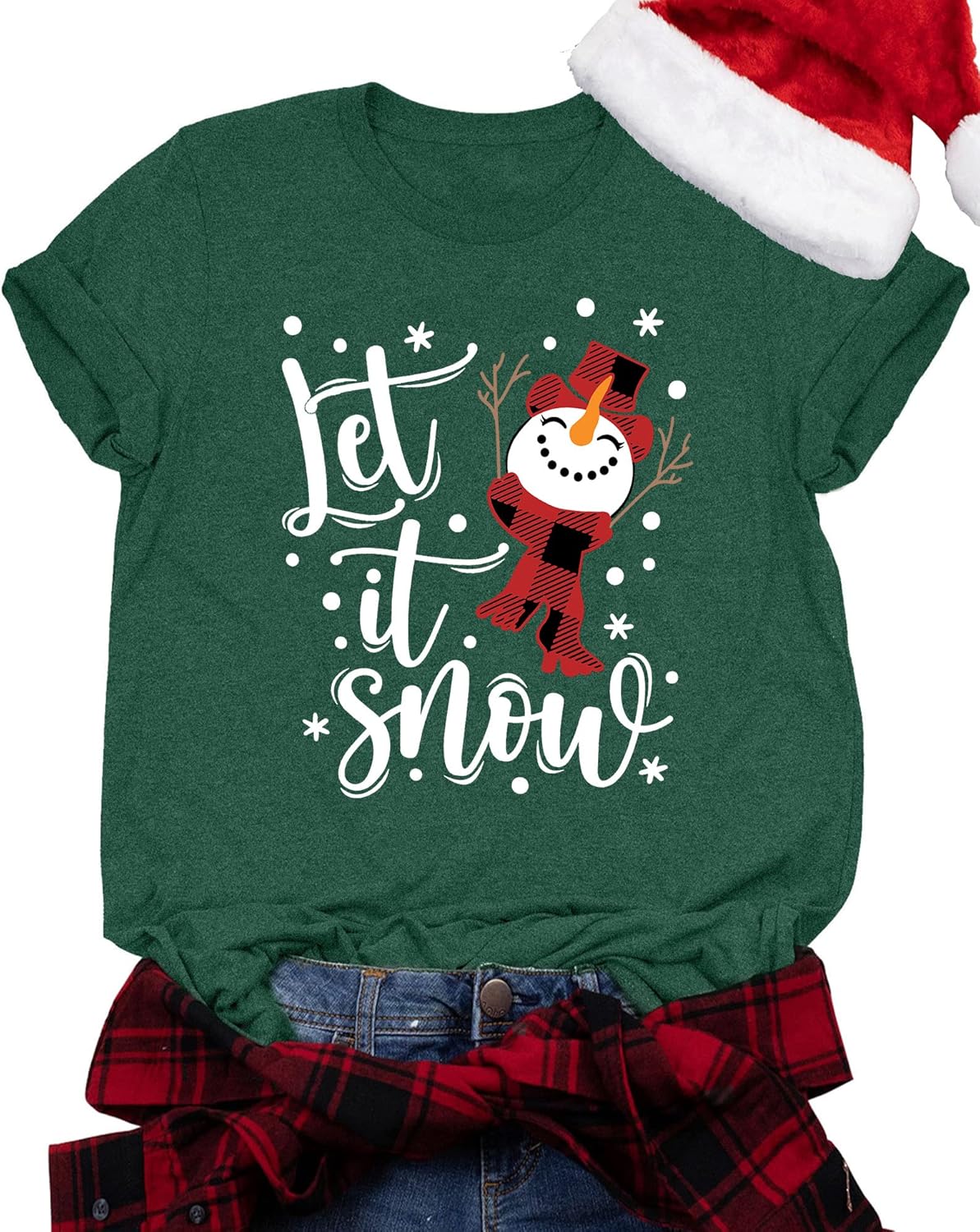 Christmas Shirts for Women Let It Snow Christmas T Shirt Funny Snowman Graphic Tees Casual Holiday Tops