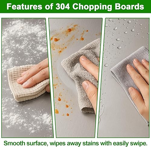 Miniatura 6 de FUYAHA Tabla de cortar de acero inoxidable para cocina, tablas de cortar grandes 304 con tapa y almohadilla antideslizante para encimera, adecuada