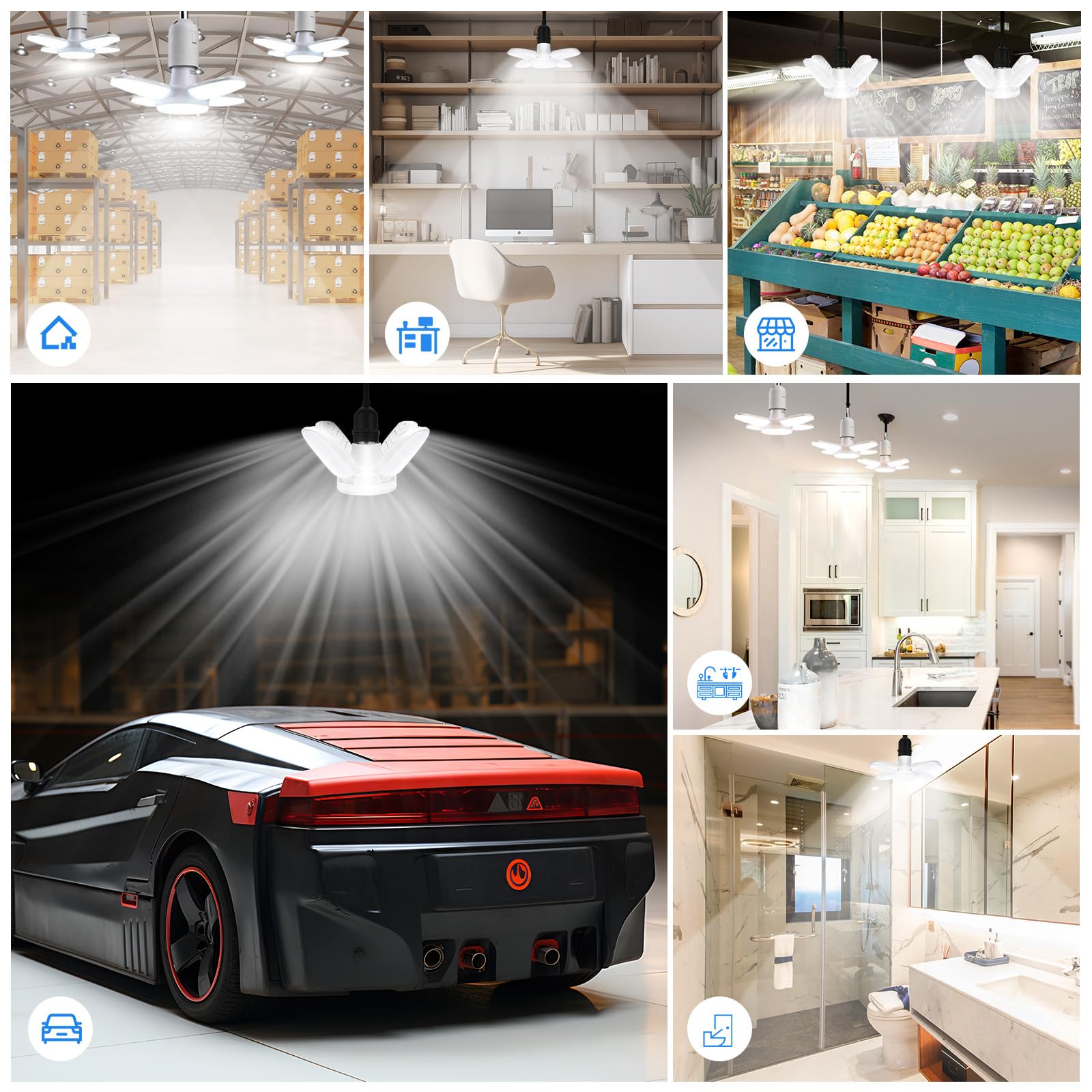 4Pack LED Garage Light Bulb Mini 50W LED Garage Ceiling Lights 4 1 Adjustable Panels 5000Lumen Garage LED — view 7