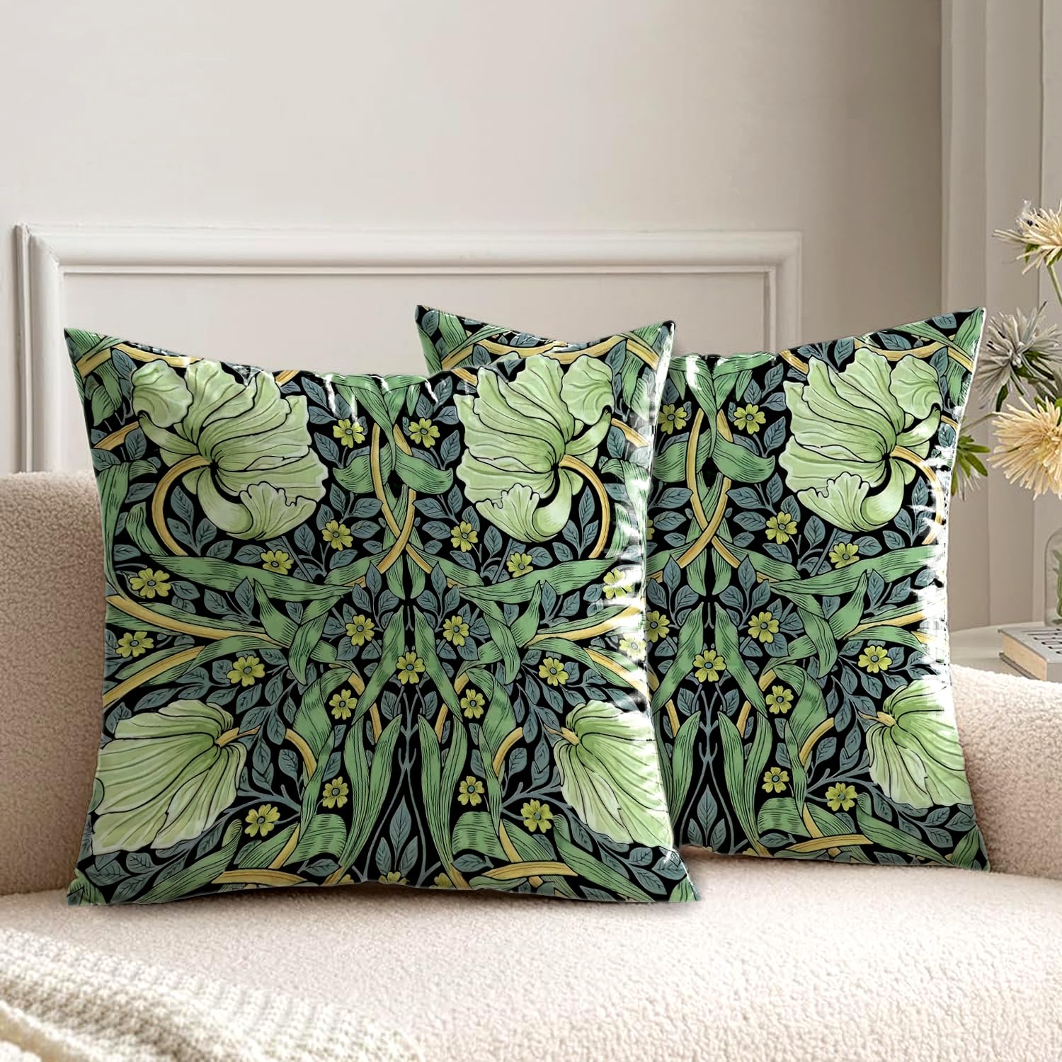 HUASHUZI Kissenbezug Kissen William Morris deko für sofakissen kissenbezüge 2er Set doppelseitiges Muster dekokissen couchkissen kissenhülle Sofa Schlafzimmer Wohnzimmer Zimmer zierkissen