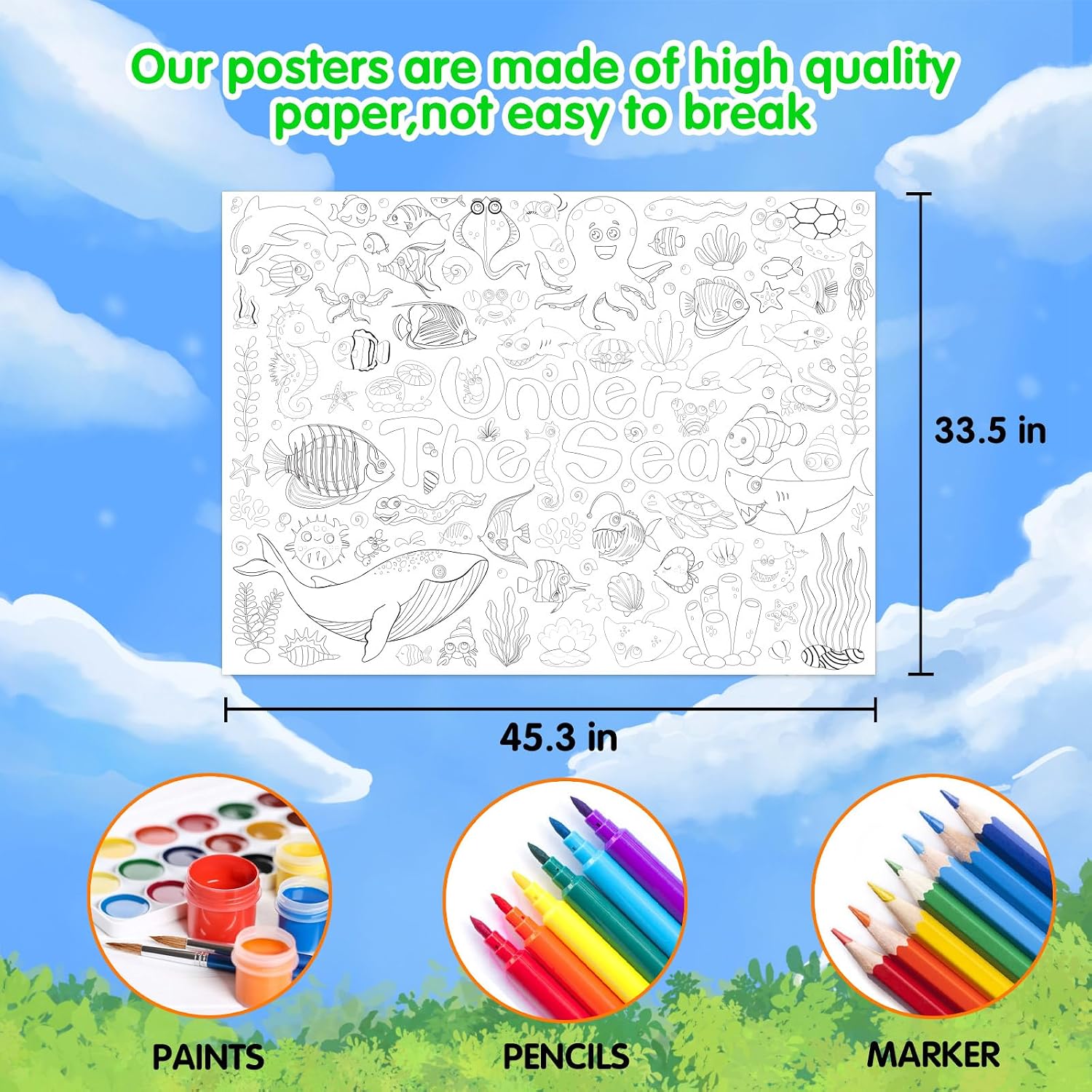 MoShining Ocean Sea Animals Giant Coloring Poster for Kids Under the Sea Crafts Activity Wall Doodle Art Coloring Paper Poster Banner for Home Classroom Party Supplies Favors Gifts Goodie Bags Decor image 4