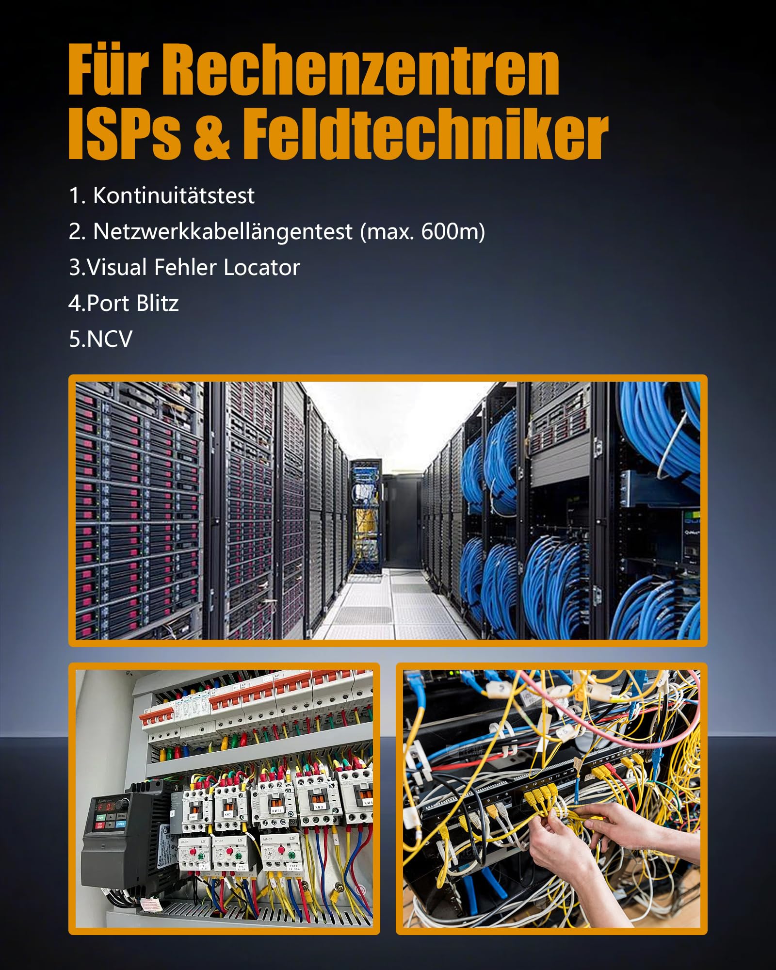 LT-200S Multifunktions-Kabeltester mit Sichtbarer Fehlerortung & Optischem Leistungsmesser - Netzwerkkabeltester für RJ45/UTP/BNC, PoE-Detektor, Port-Finder, 600m Reichweite (Grey)