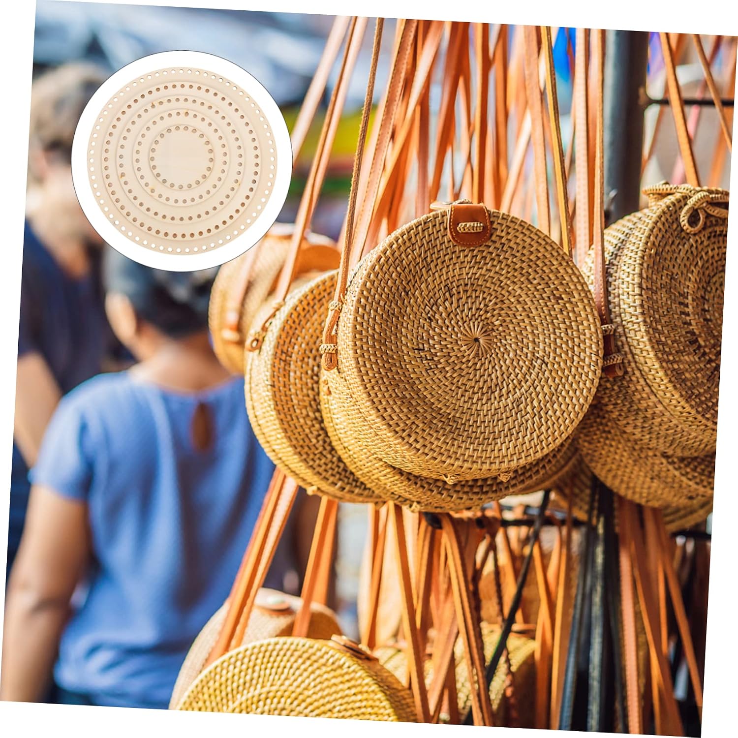 NUOBESTY 5pcs Round Wooden Crochet Basket Bottoms Set Durable DIY Craft Base for Weaving and Knitting Projects for Home Decoration and Crochet Basket Making
