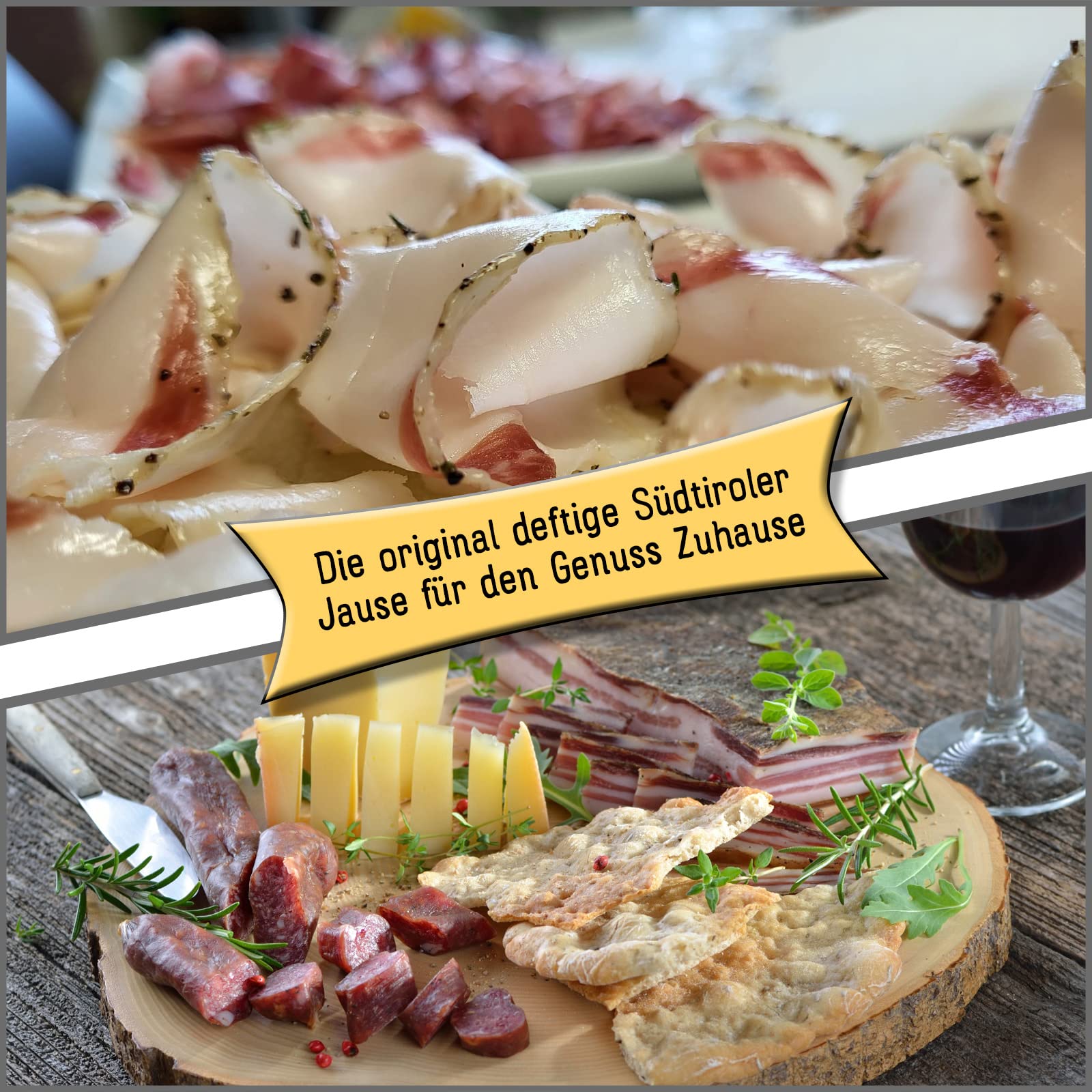BAVAREGOLA "Speck Kistl" - Geschenkekiste mit 3 Südtiroler Speck Spezialitäten - Präsentkorb gefüllt mit Speck, Lardo & Pancetta von Viktor Kofler/Lana - Genuss Geschenk für Männer & Frauen