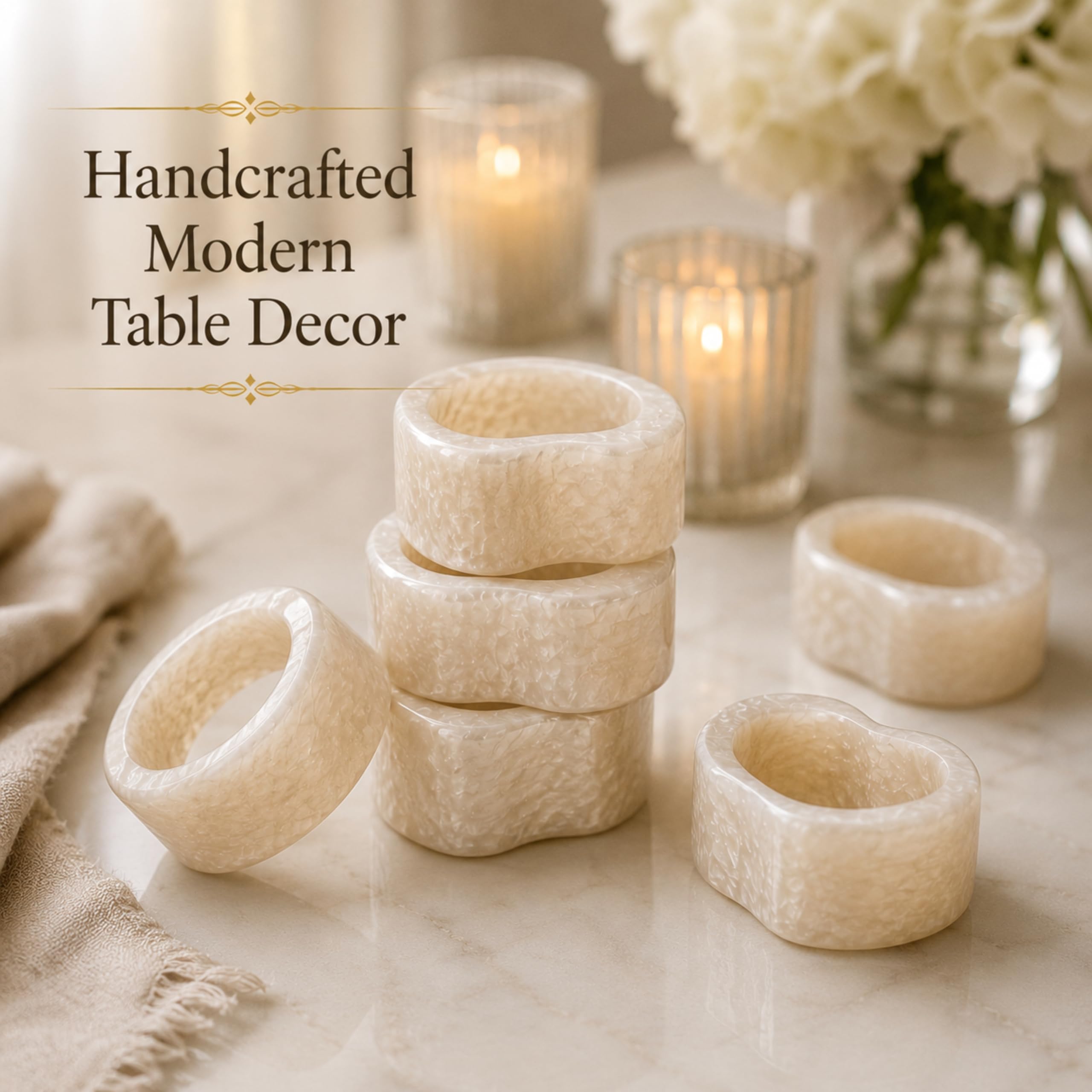 Portatovaglioli in resina resistente per decorazioni da tavolo chic, finitura liscia contemporanea, design per occasioni speciali, accessori da pranzo versatili e moderni, set di 12 (bianco
