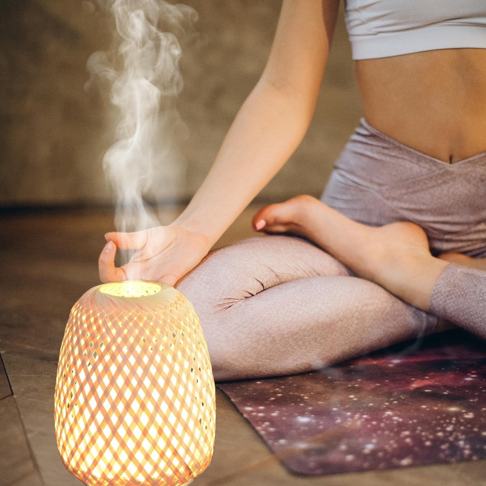 Zen'Arôme SC21-25S - Difusor de aceites Esenciales ultrasónico Olaki (hasta 40 m²) - Difusión en frío para aromaterapia, diseño Artesanal Zen de bambú Trenzado, iluminación Regulable, Madera