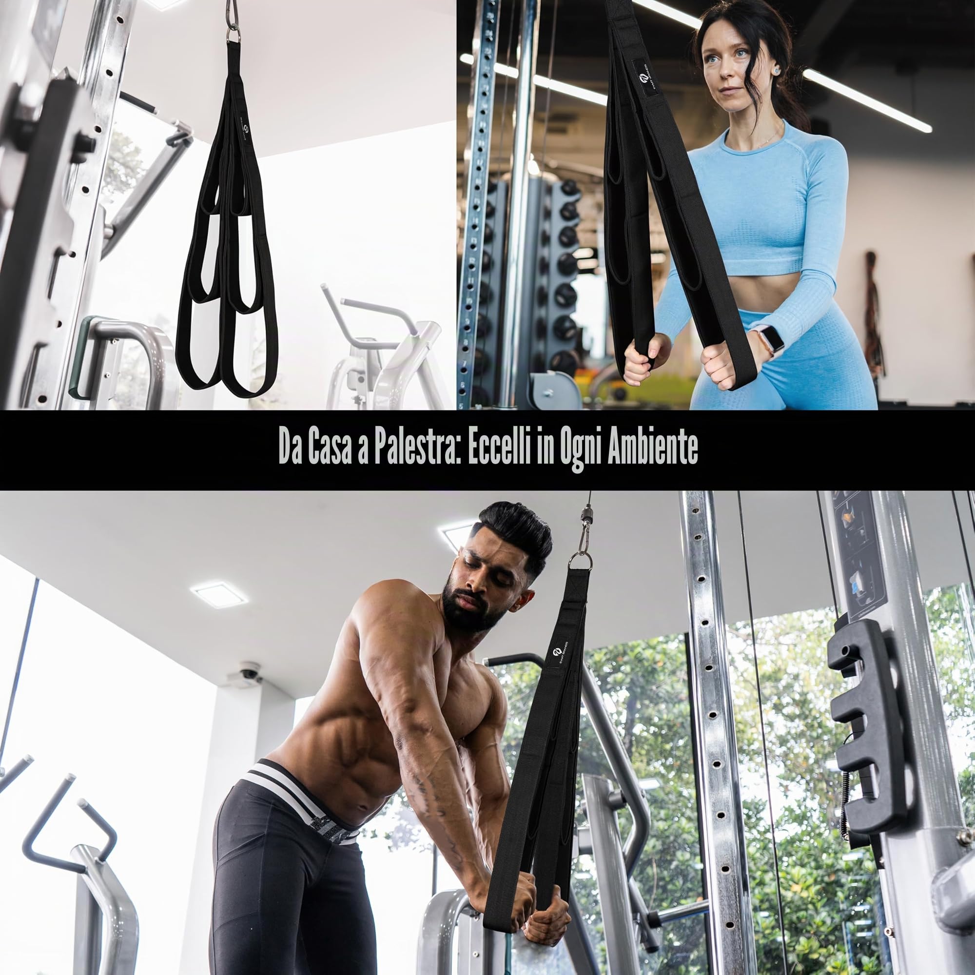 EVMT Ultimate - Corda per tricipiti da 33cm, 56cm, 74cm Attrezzatura Versatile per Allenamento della Forza, Accessori per Cavi robusti, Accessorio per Il Fissaggio LAT Pulldown di casa e Palestra